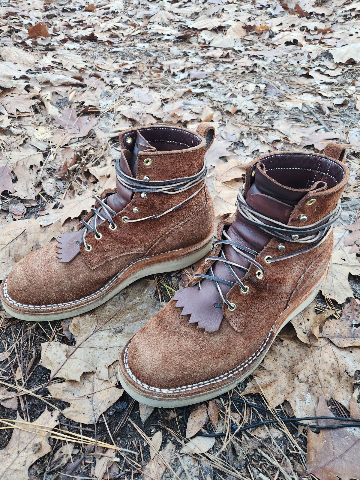 Photo by Hayduke on December 31, 2024 of the Frank's Boots Ranier in Seidel Chocolate Oil Tan Roughout.