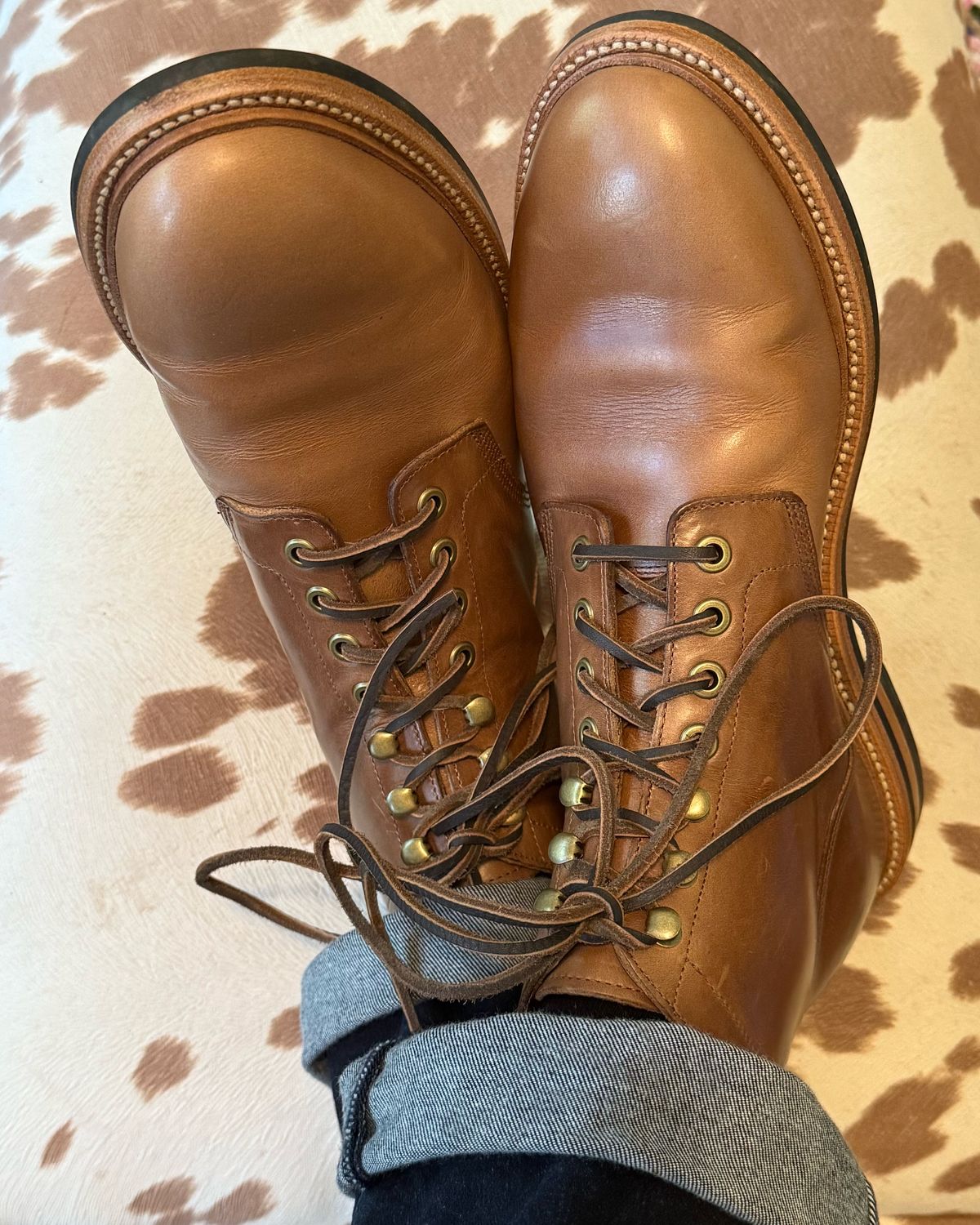 Photo by BootScootBougie on October 20, 2025 of the Grant Stone Diesel Boot in Horween Dune Chromexcel.