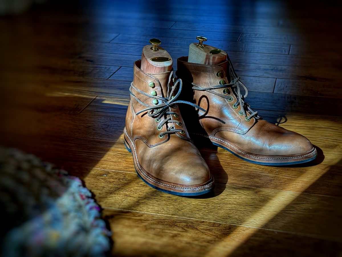 Photo by BootScootBougie on February 2, 2026 of the Grant Stone Diesel Boot in Horween Dune Chromexcel.