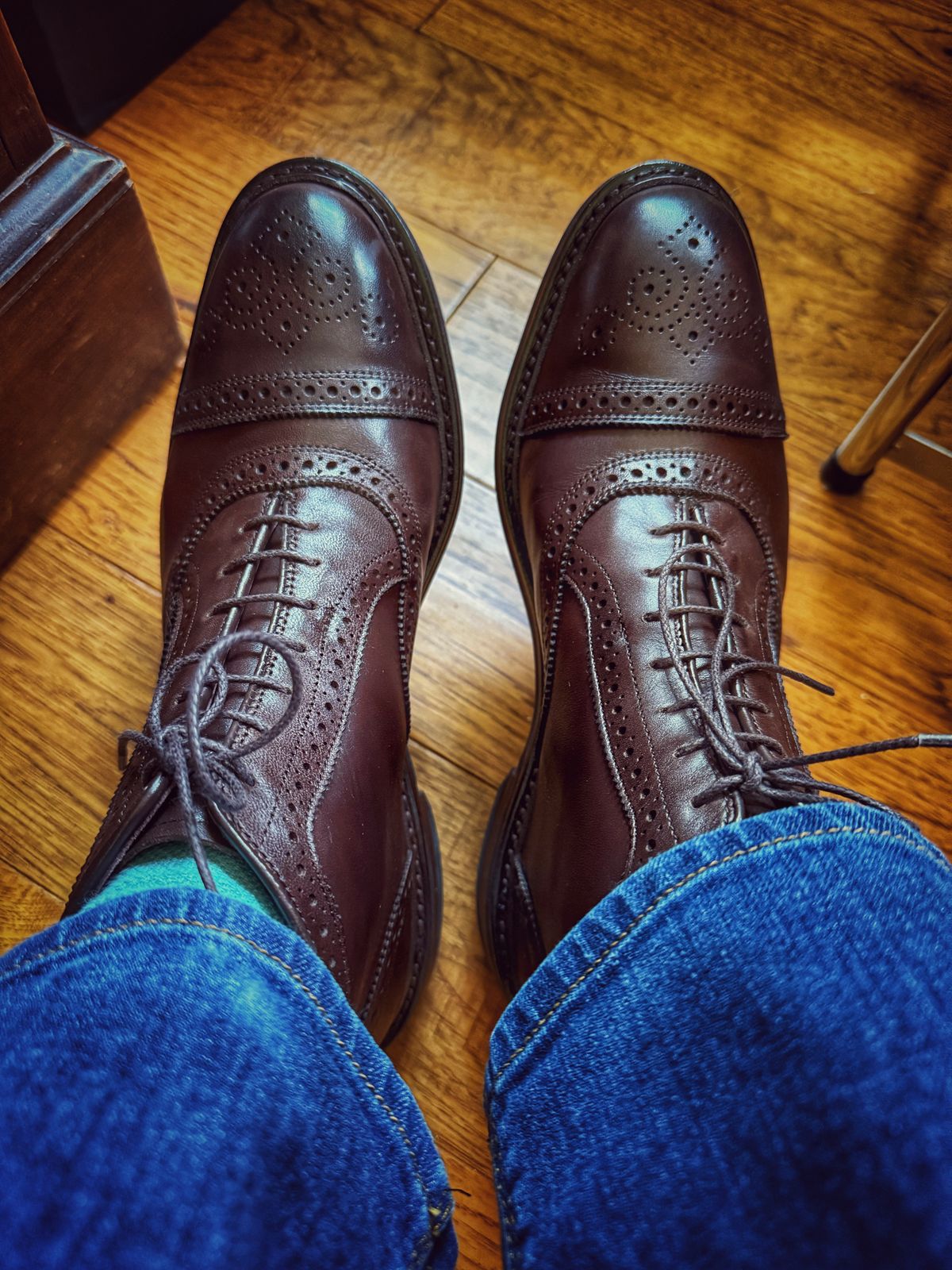 Photo by BootScootBougie on October 3, 2025 of the Allen Edmonds Hamilton in Weatherproof brown.