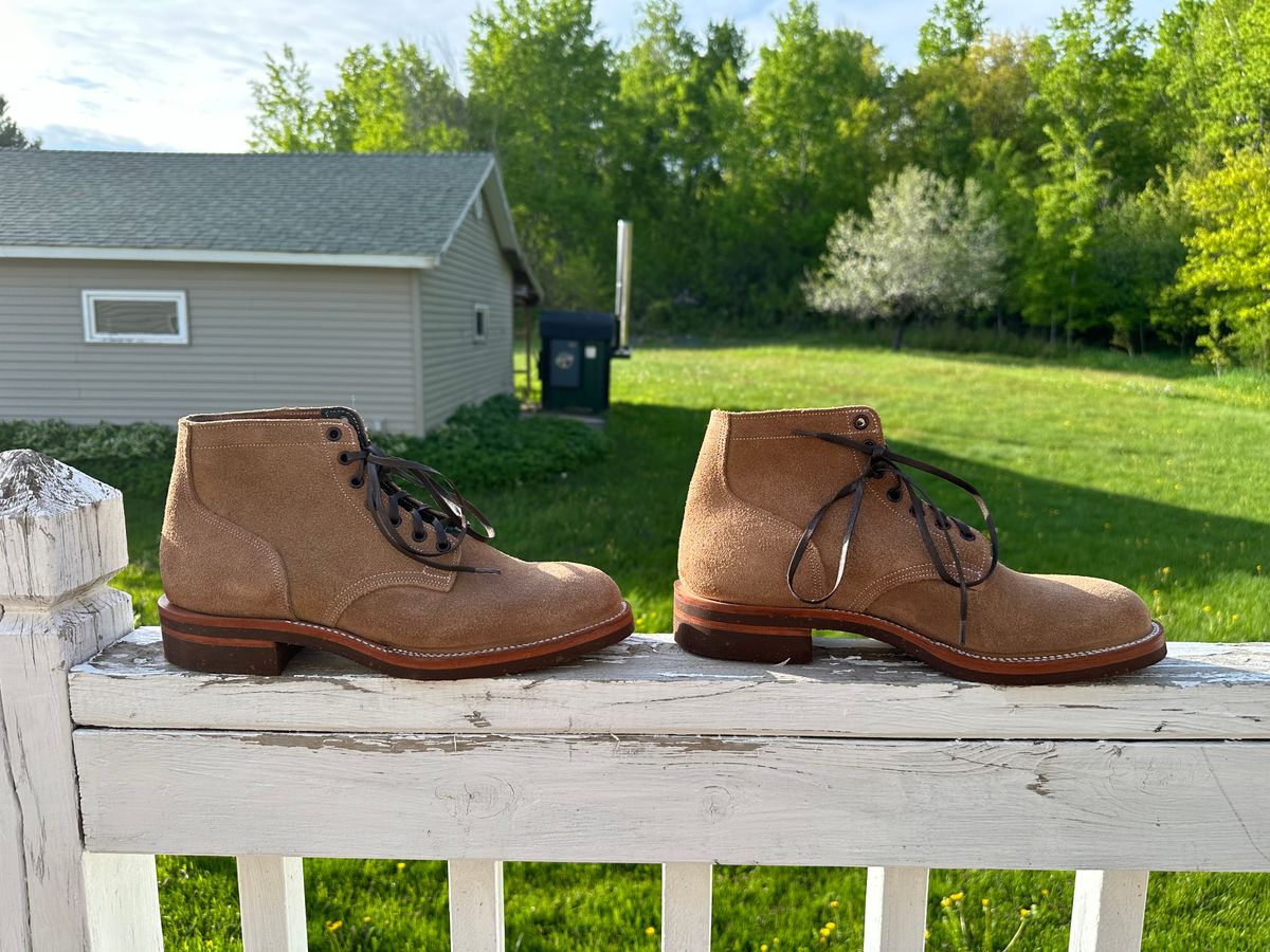 Photo by ds on May 27, 2025 of the Oak Street Bootmakers Storm Boot in Horween Natural Chromexcel Roughout.