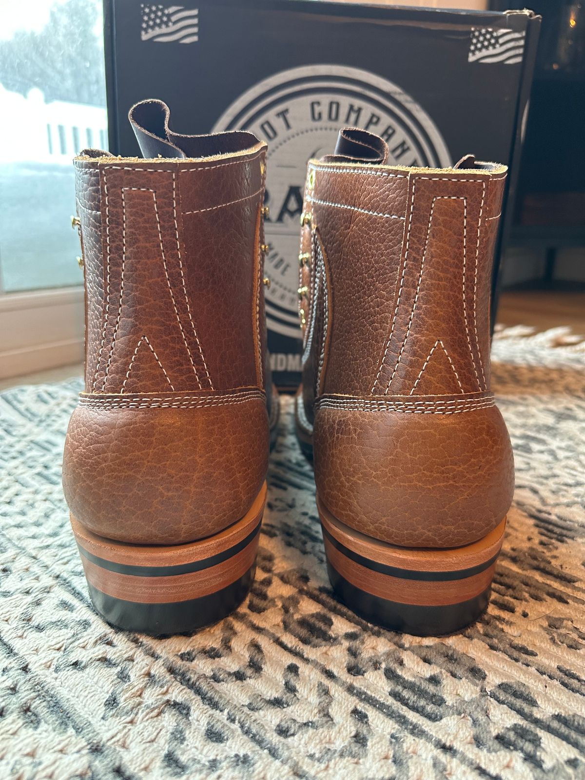 Photo by ds on January 27, 2025 of the Frank's Boots Monkey Boot in Law Tanning Cognac Big Horn Shrunken Bison.