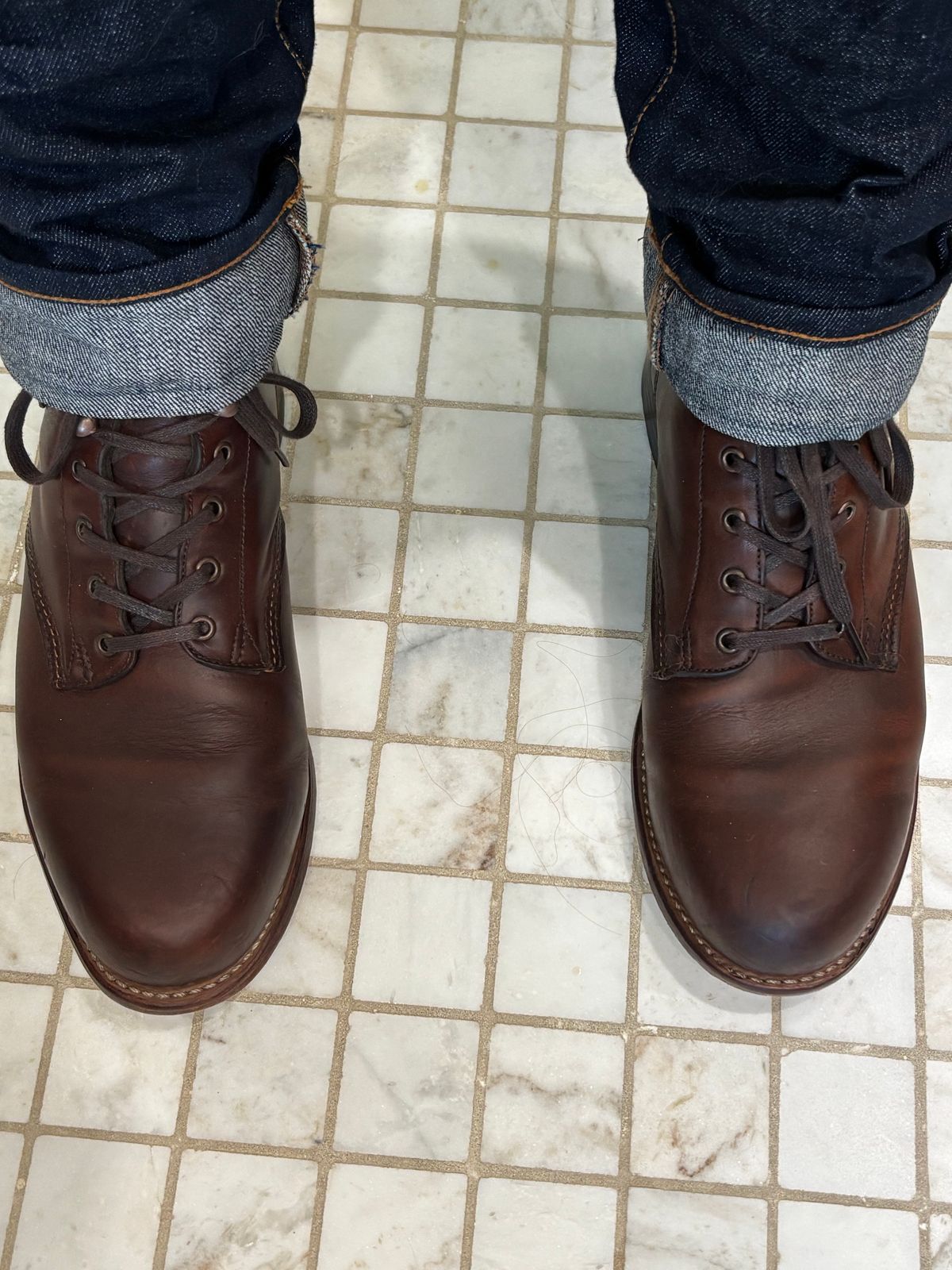 Photo by Sober_And_Faded on June 6, 2026 of the Wolverine 1000 Mile Plain-Toe Boot in Horween Brown Chromexcel.