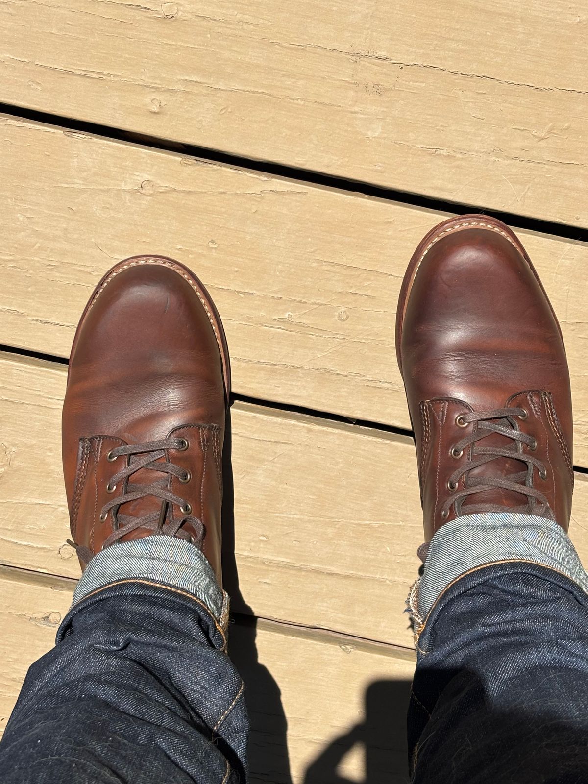 Photo by Sober_And_Faded on June 6, 2026 of the Wolverine 1000 Mile Plain-Toe Boot in Horween Brown Chromexcel.