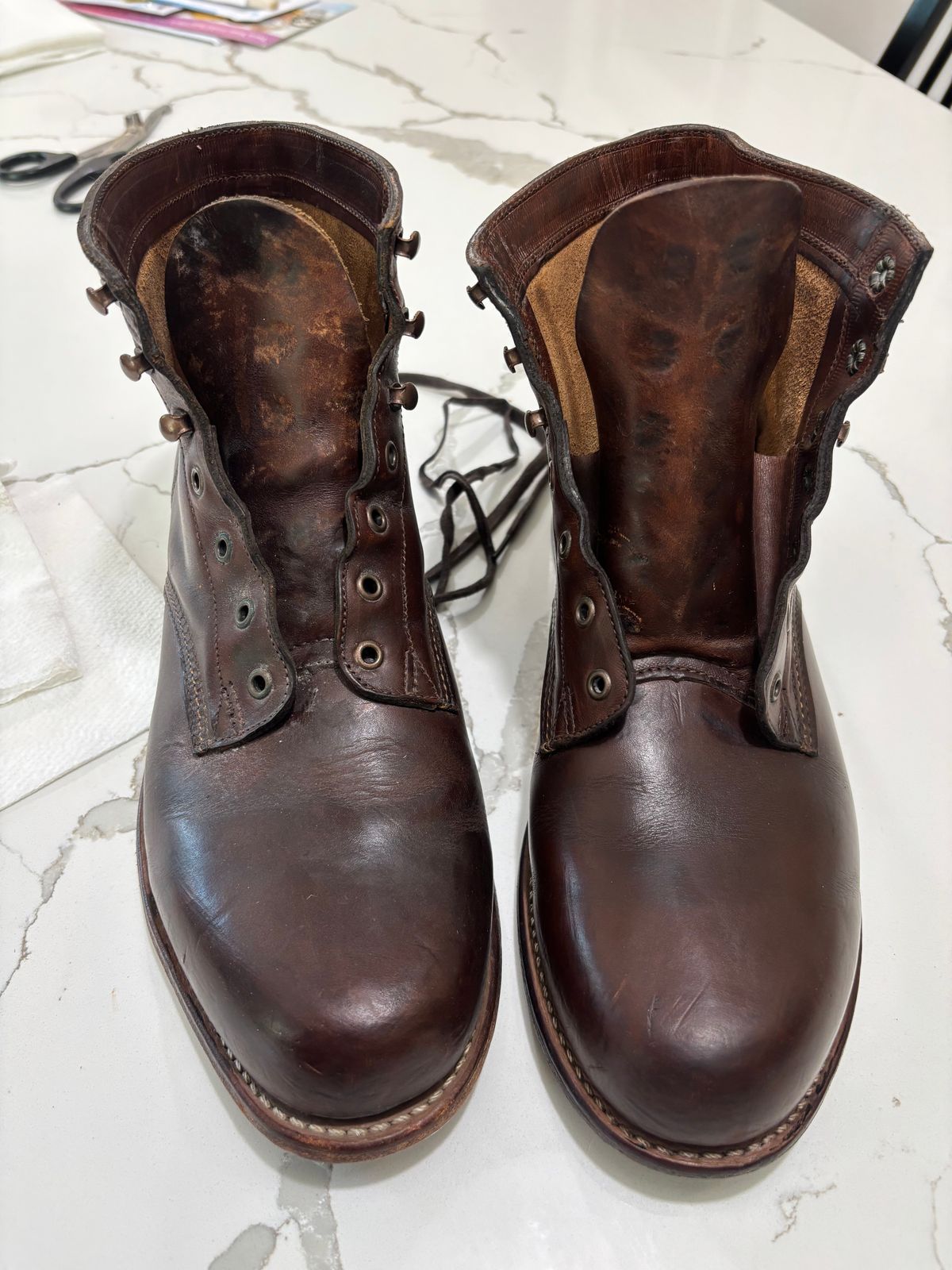 Photo by Sober_And_Faded on June 6, 2026 of the Wolverine 1000 Mile Plain-Toe Boot in Horween Brown Chromexcel.