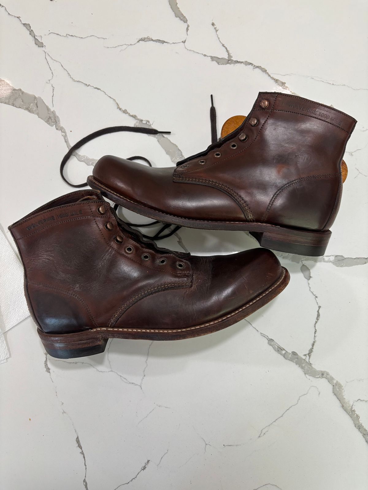 Photo by Sober_And_Faded on June 6, 2026 of the Wolverine 1000 Mile Plain-Toe Boot in Horween Brown Chromexcel.