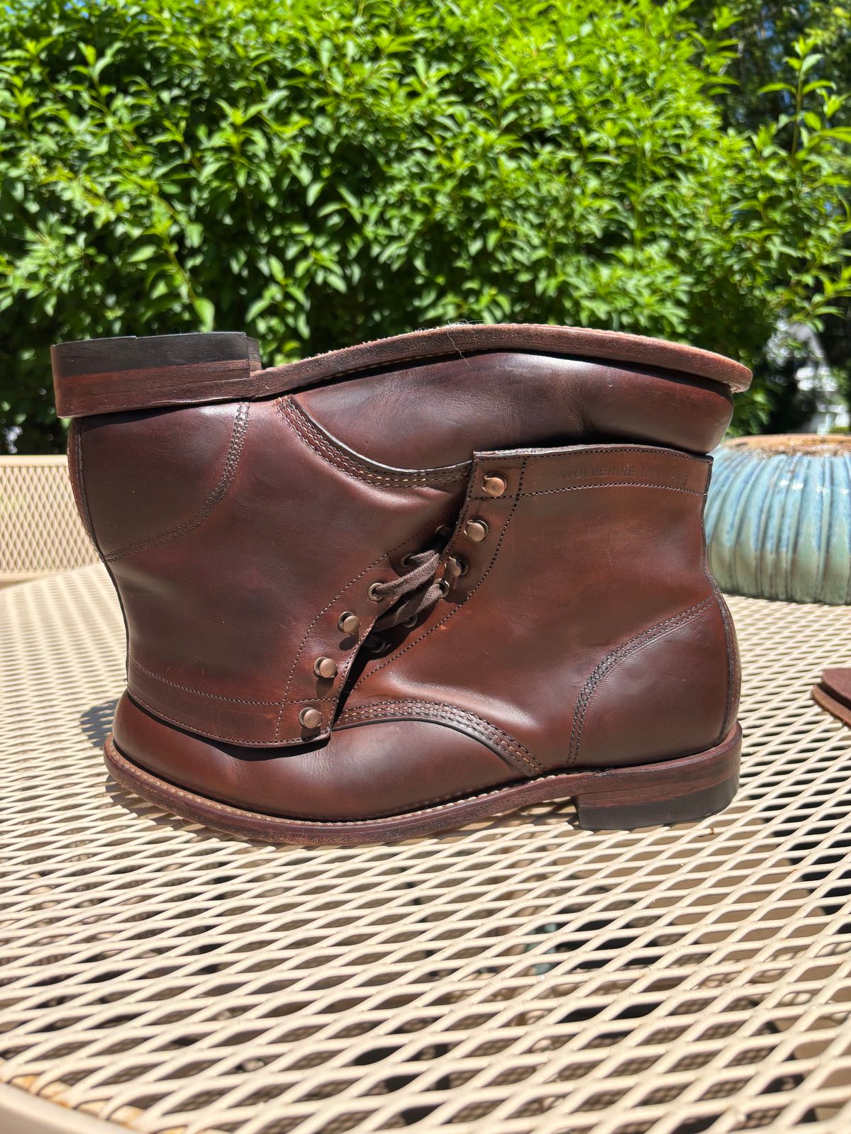 Photo by Sober_And_Faded on June 6, 2026 of the Wolverine 1000 Mile Plain-Toe Boot in Horween Brown Chromexcel.