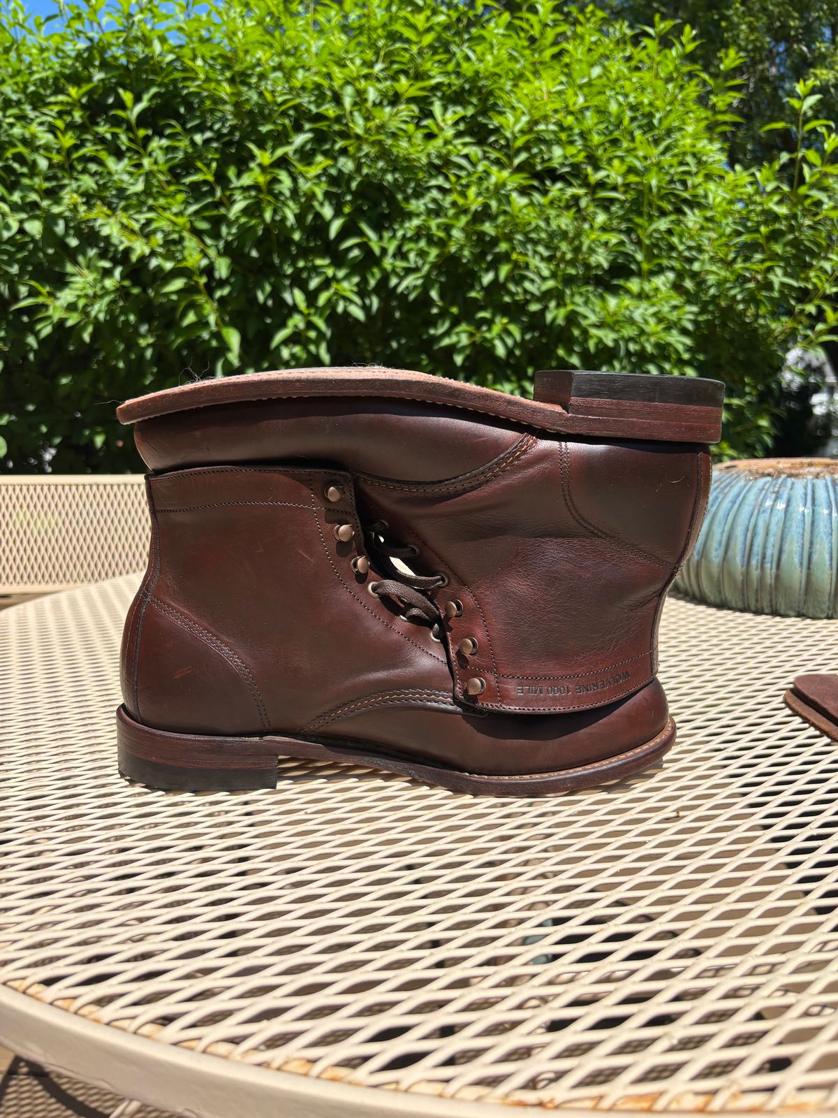 Photo by Sober_And_Faded on June 6, 2026 of the Wolverine 1000 Mile Plain-Toe Boot in Horween Brown Chromexcel.