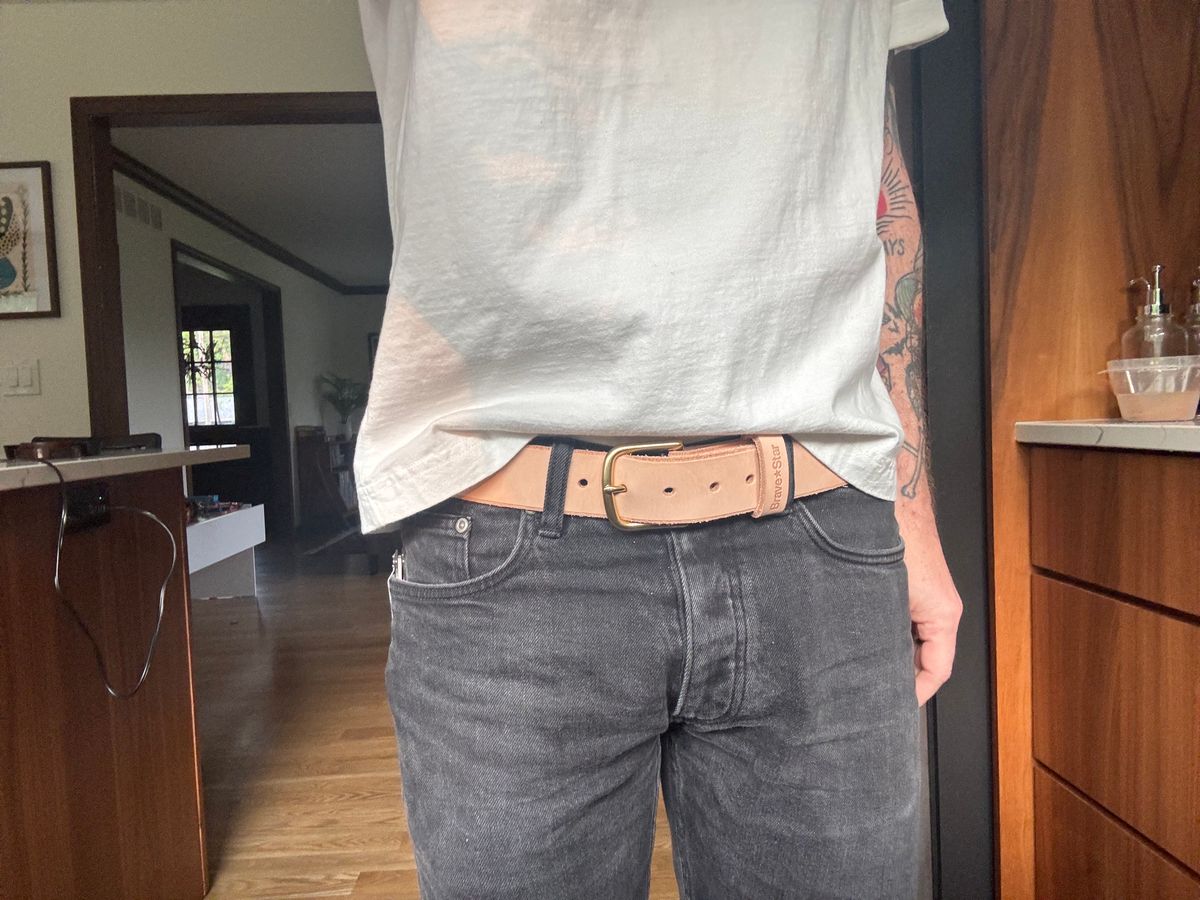 Photo by Sober_And_Faded on June 3, 2025 of the Brave Star Raw Leather Belt - 3 Month Update in Unknown Natural Veg Tan.