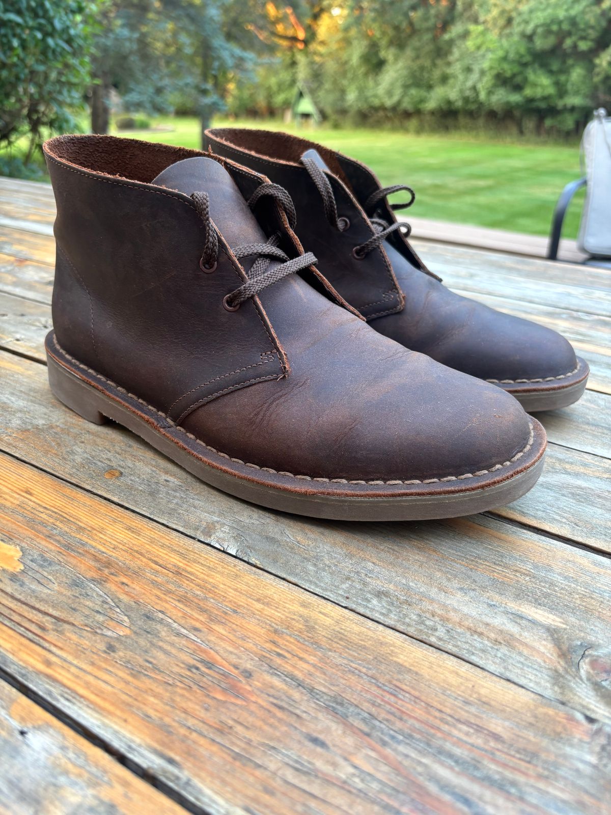 Photo by Sober_And_Faded on August 14, 2025 of the Clarks Bushacre 3 in Dark Brown Beeswax.