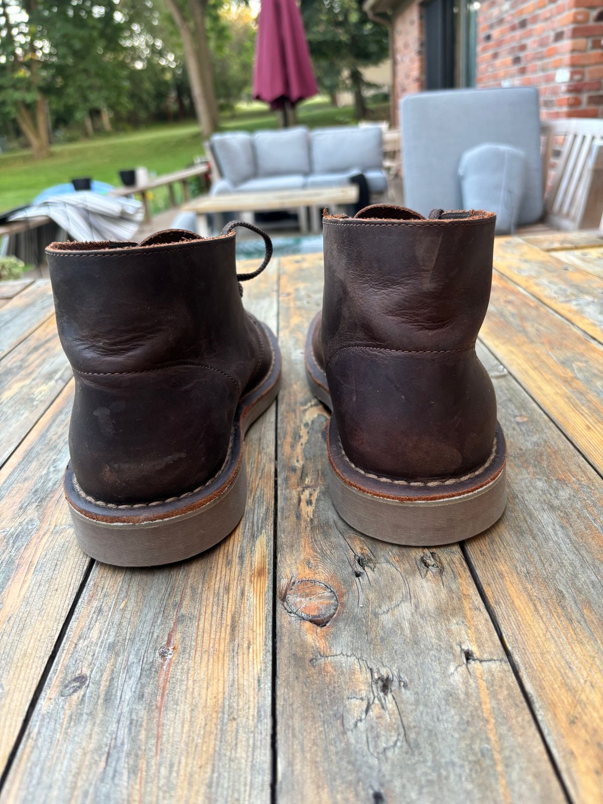 Photo by Sober_And_Faded on August 14, 2025 of the Clarks Bushacre 3 in Dark Brown Beeswax.