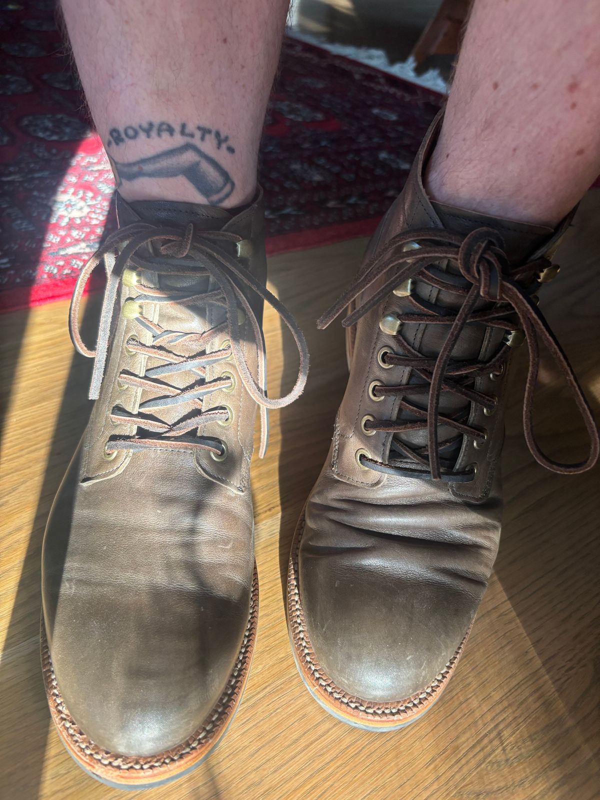 Photo by Sober_And_Faded on August 9, 2025 of the Grant Stone Diesel Boot in Incas Jungle Kangaroo.