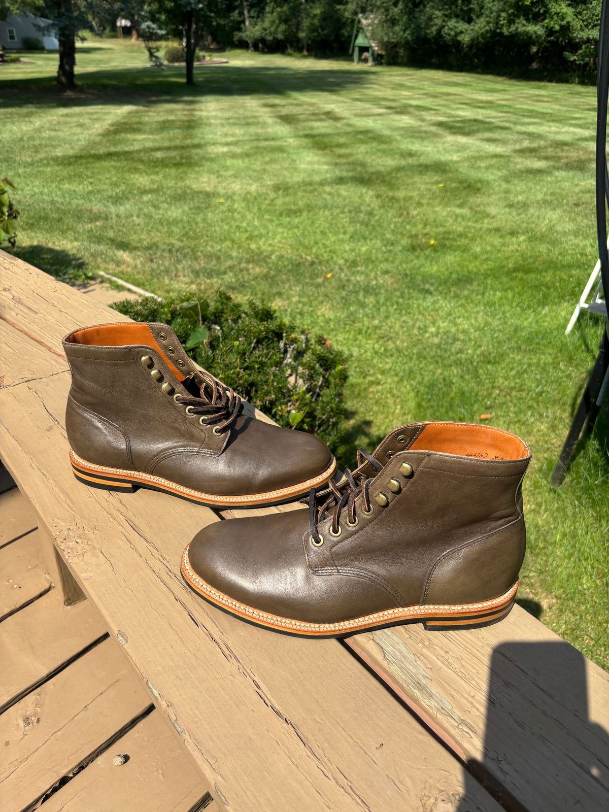 Photo by Sober_And_Faded on August 9, 2025 of the Grant Stone Diesel Boot in Incas Jungle Kangaroo.