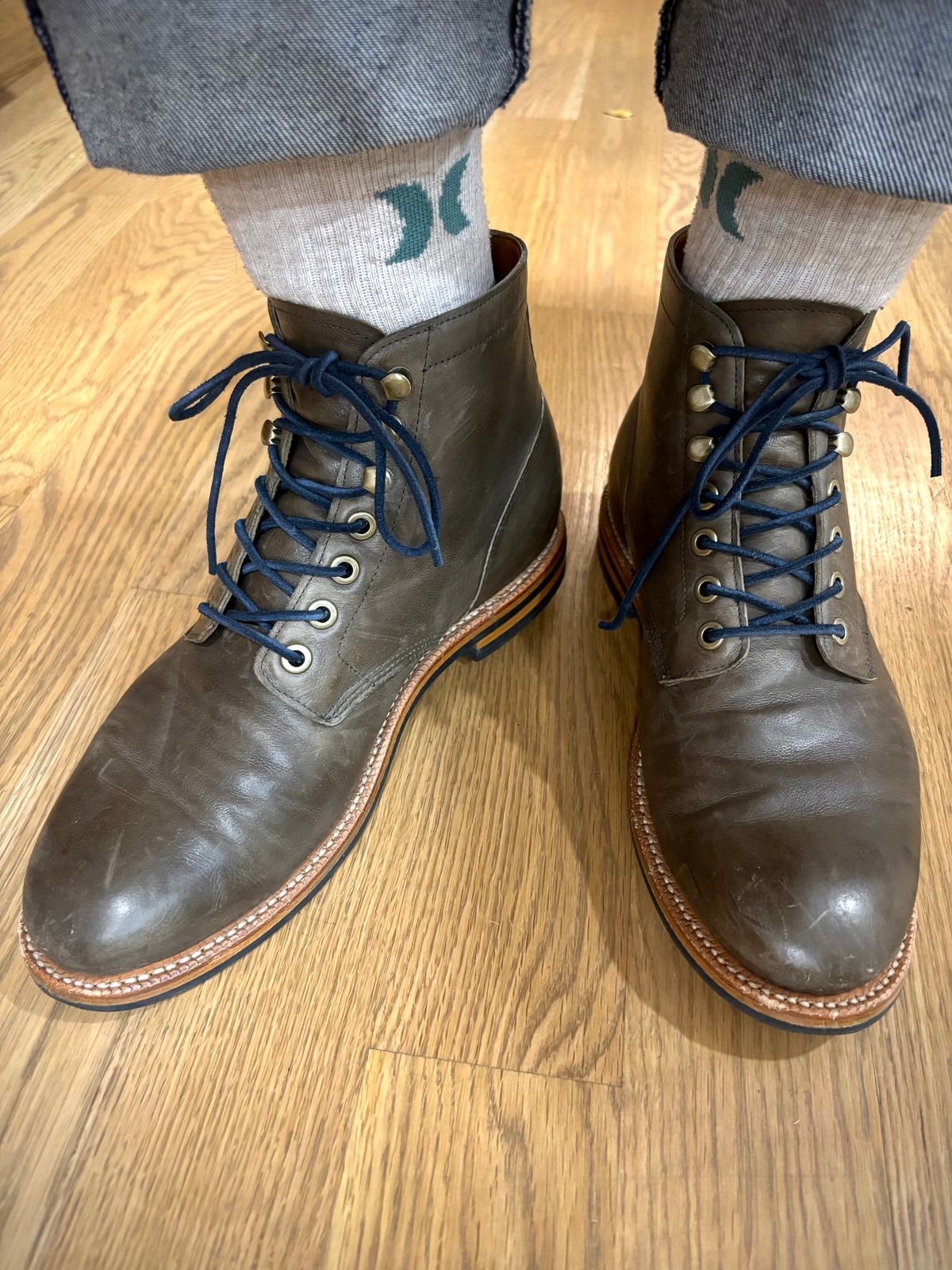 Photo by Sober_And_Faded on October 22, 2025 of the Grant Stone Diesel Boot in Incas Jungle Kangaroo.