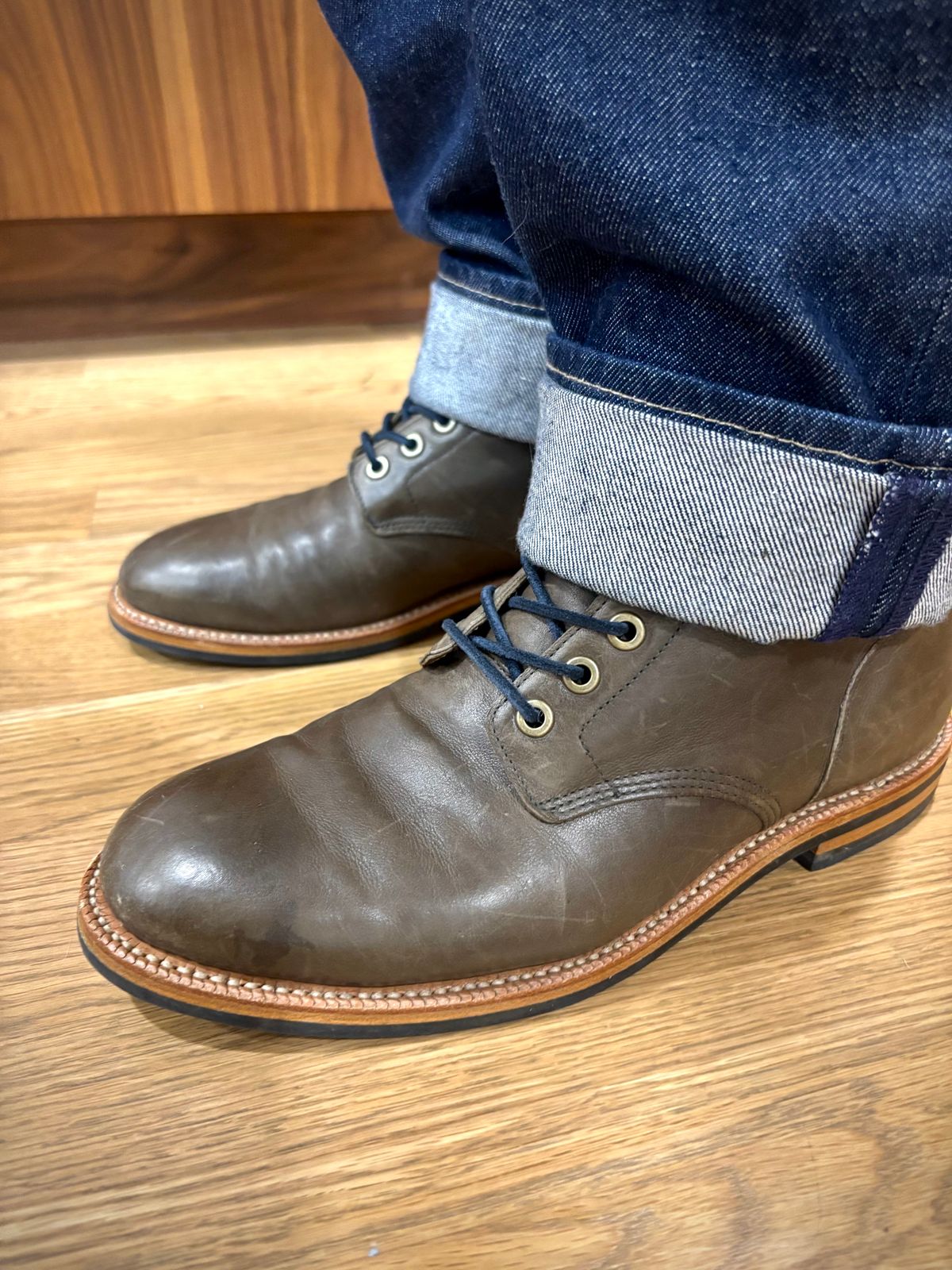 Photo by Sober_And_Faded on October 22, 2025 of the Grant Stone Diesel Boot in Incas Jungle Kangaroo.