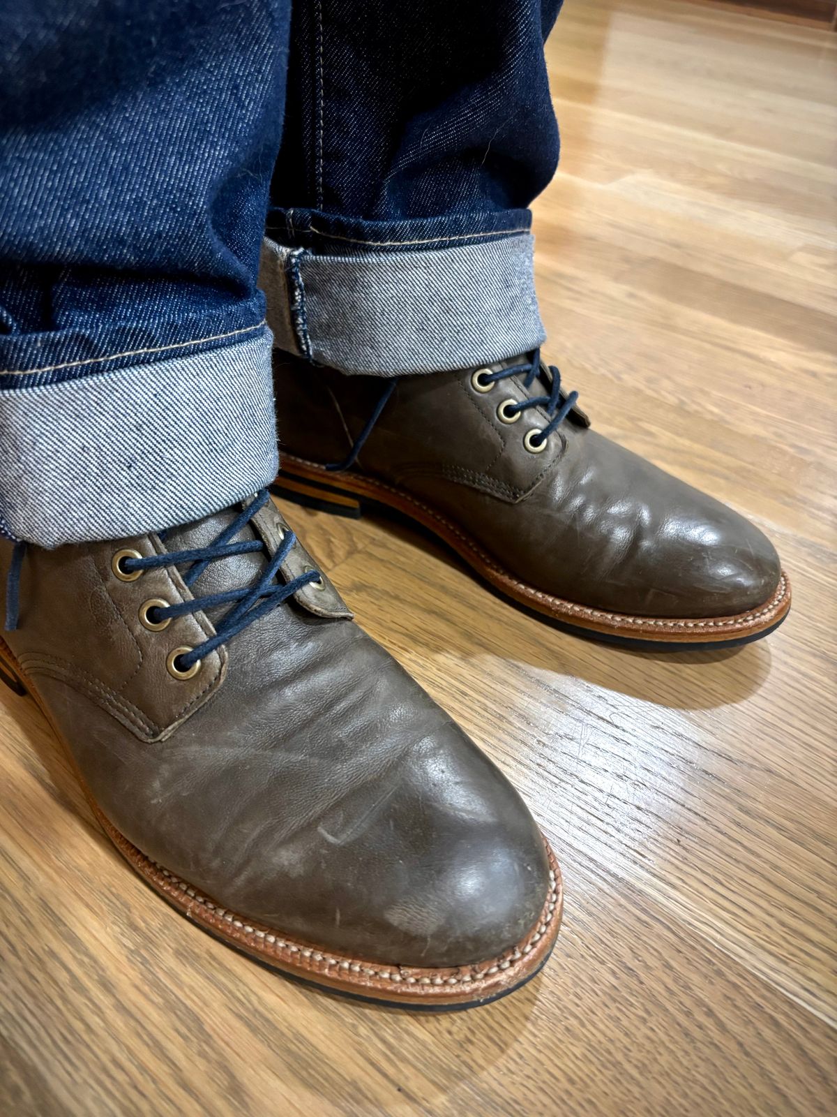 Photo by Sober_And_Faded on October 22, 2025 of the Grant Stone Diesel Boot in Incas Jungle Kangaroo.