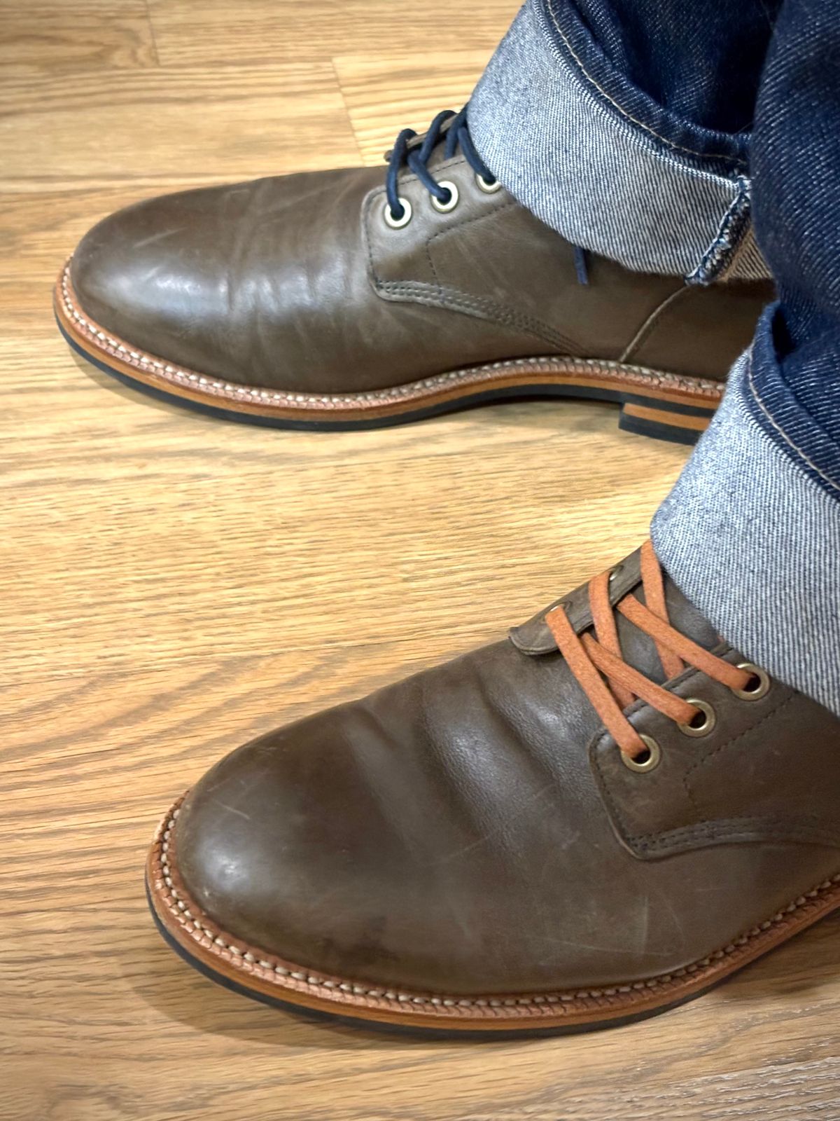 Photo by Sober_And_Faded on October 21, 2025 of the Grant Stone Diesel Boot in Incas Jungle Kangaroo.