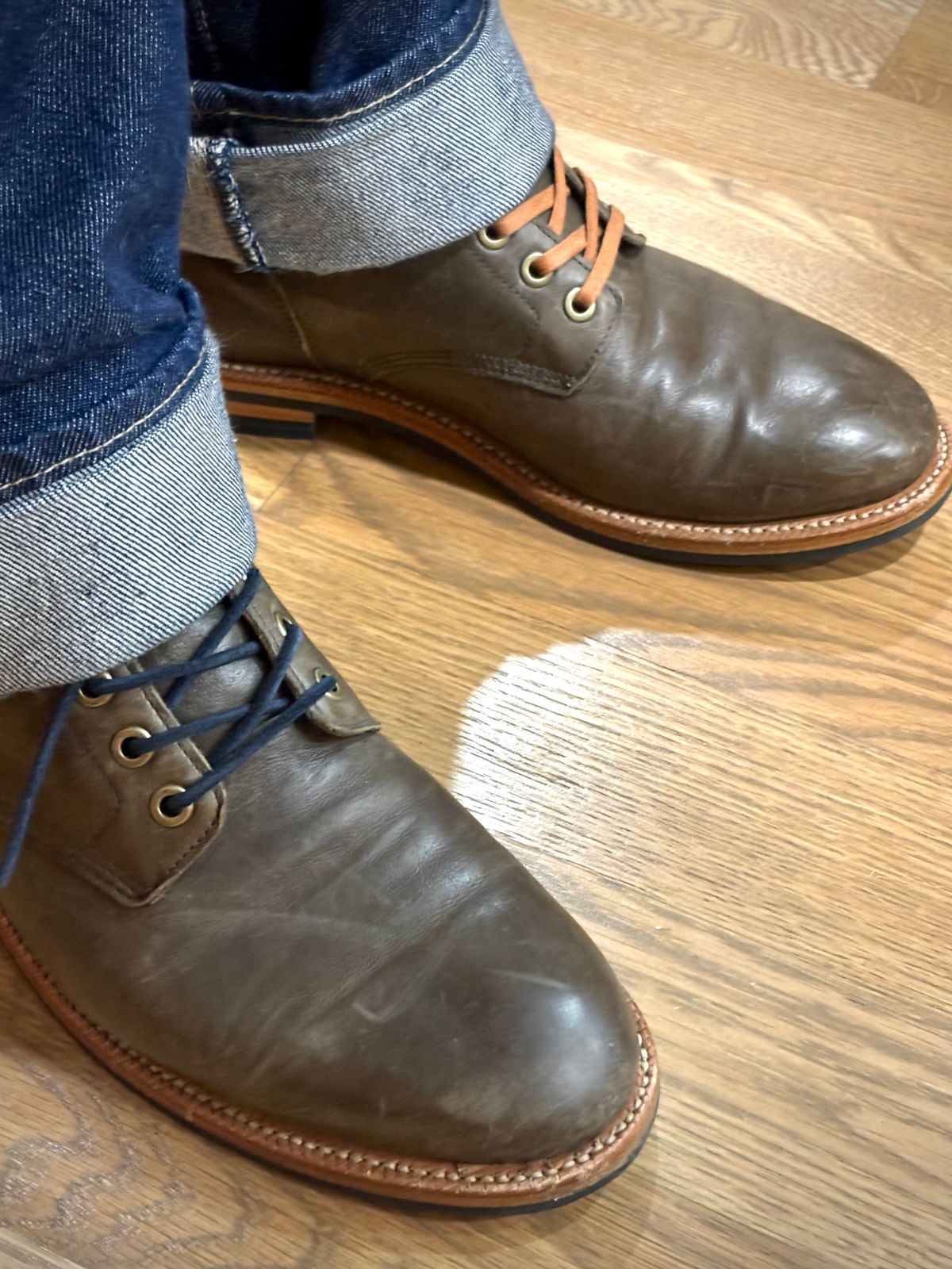 Photo by Sober_And_Faded on October 21, 2025 of the Grant Stone Diesel Boot in Incas Jungle Kangaroo.