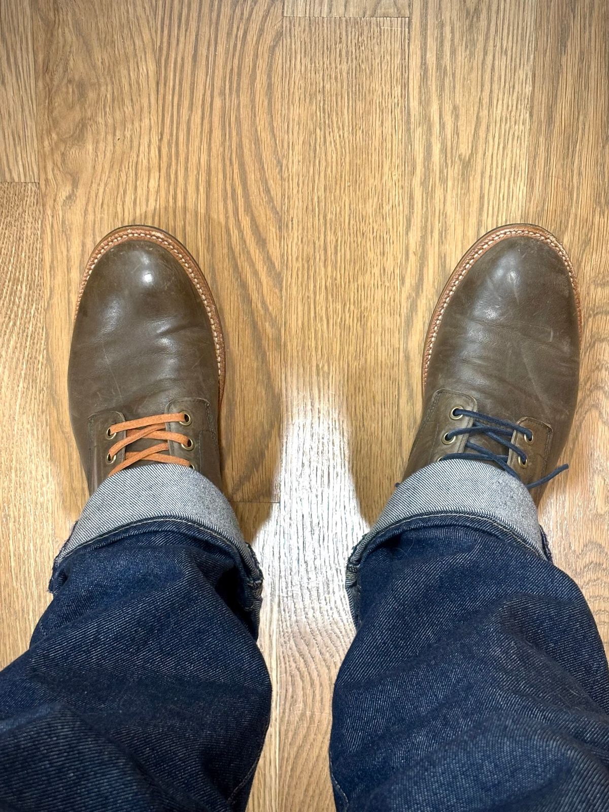 Photo by Sober_And_Faded on October 21, 2025 of the Grant Stone Diesel Boot in Incas Jungle Kangaroo.