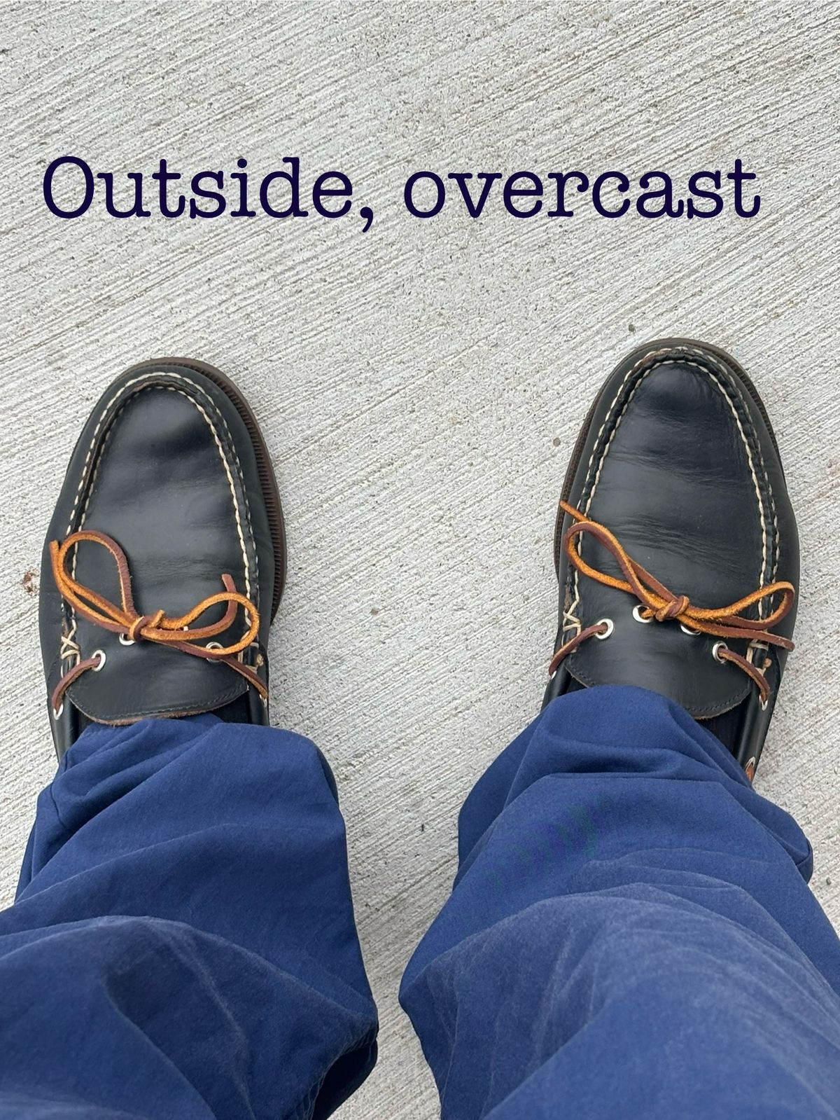 Photo by Sober_And_Faded on August 13, 2025 of the Oak Street Bootmakers Camp Moc in Horween Navy Chromexcel.