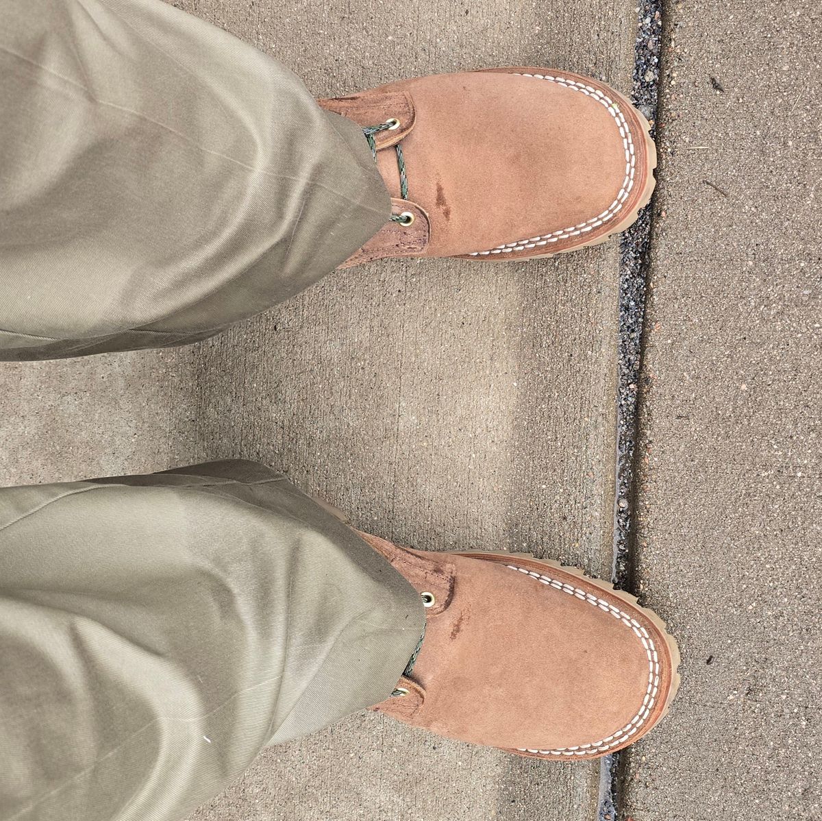 Photo by gtealcr on June 3, 2026 of the Nicks X Heat Straps Upperducker in Nicks Seidel 64 Tan Roughout & Heatstraps Cotton Canvas.