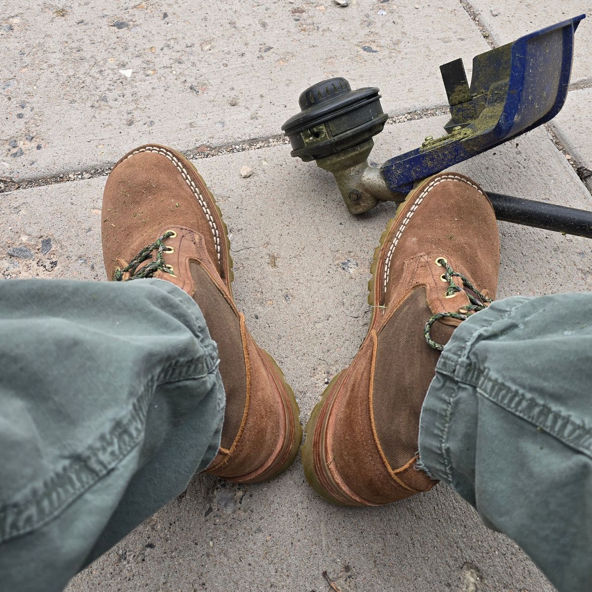 Photo by gtealcr on June 7, 2026 of the Nicks X Heat Straps Upperducker in Nicks Seidel 64 Tan Roughout & Heatstraps Cotton Canvas.
