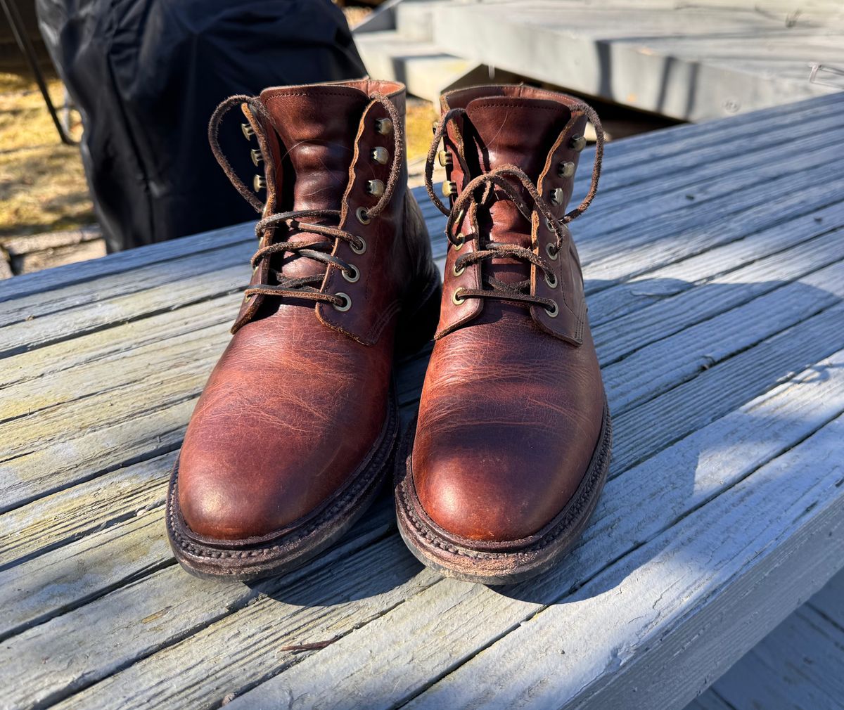 Photo by bigsmallies on March 2, 2025 of the Grant Stone Diesel Boot in Seidel Walnut Bison.
