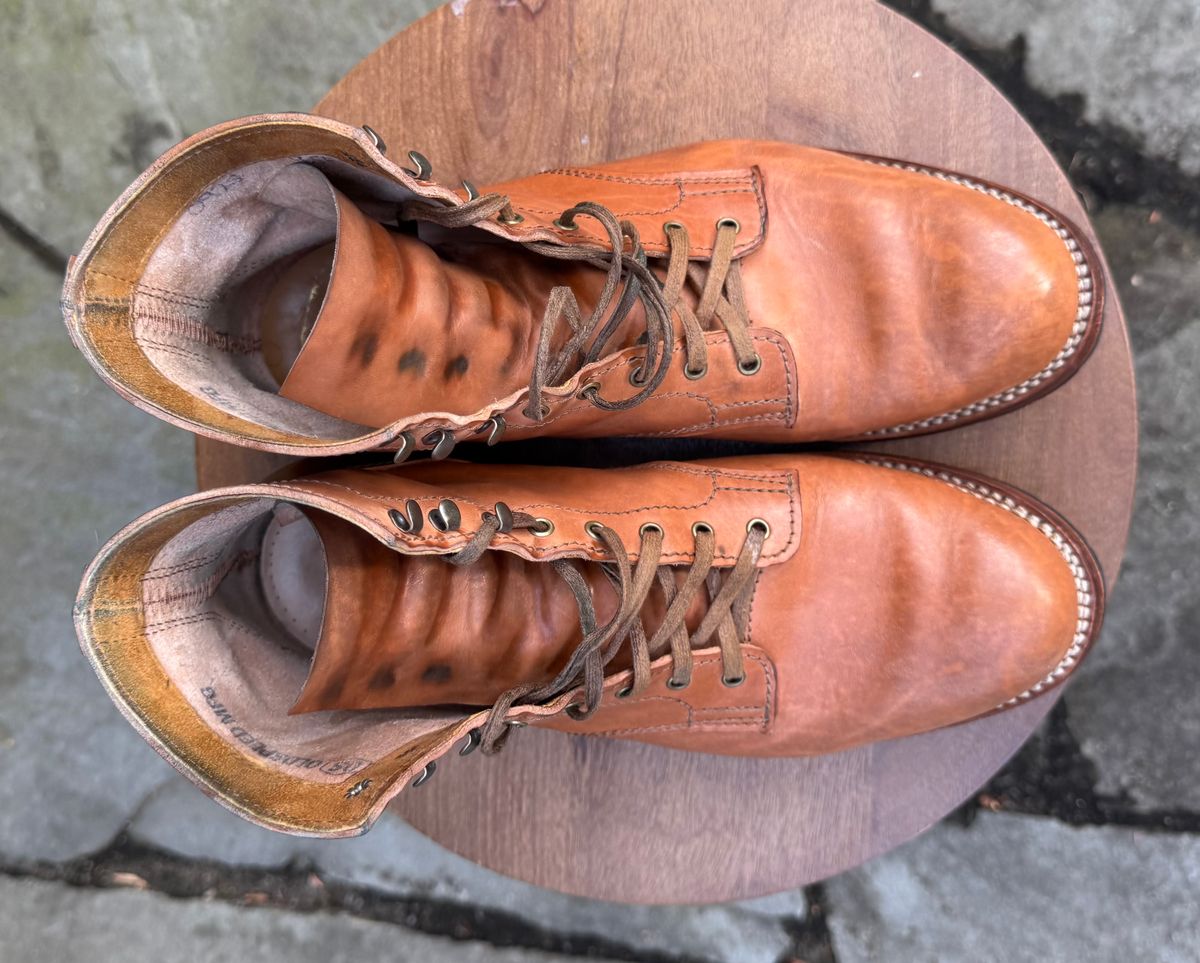 Photo by bigsmallies on December 1, 2025 of the Oldspeed MFG Custom Model in Horween Russet Horsehide Strips.