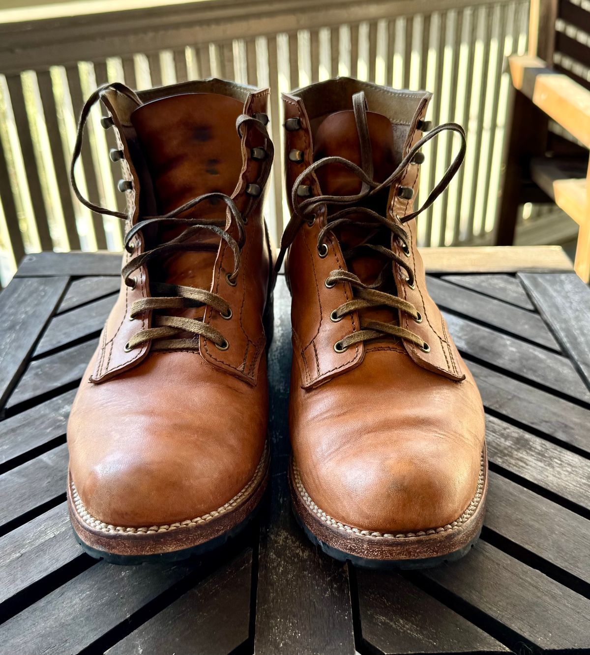 Photo by bigsmallies on February 5, 2026 of the Oldspeed MFG Custom Model in Horween Russet Horsehide Strips.