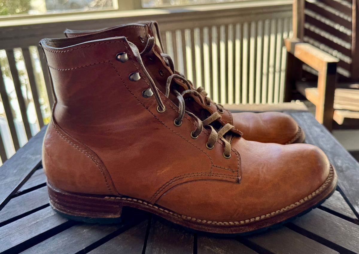 Photo by bigsmallies on February 5, 2026 of the Oldspeed MFG Custom Model in Horween Russet Horsehide Strips.
