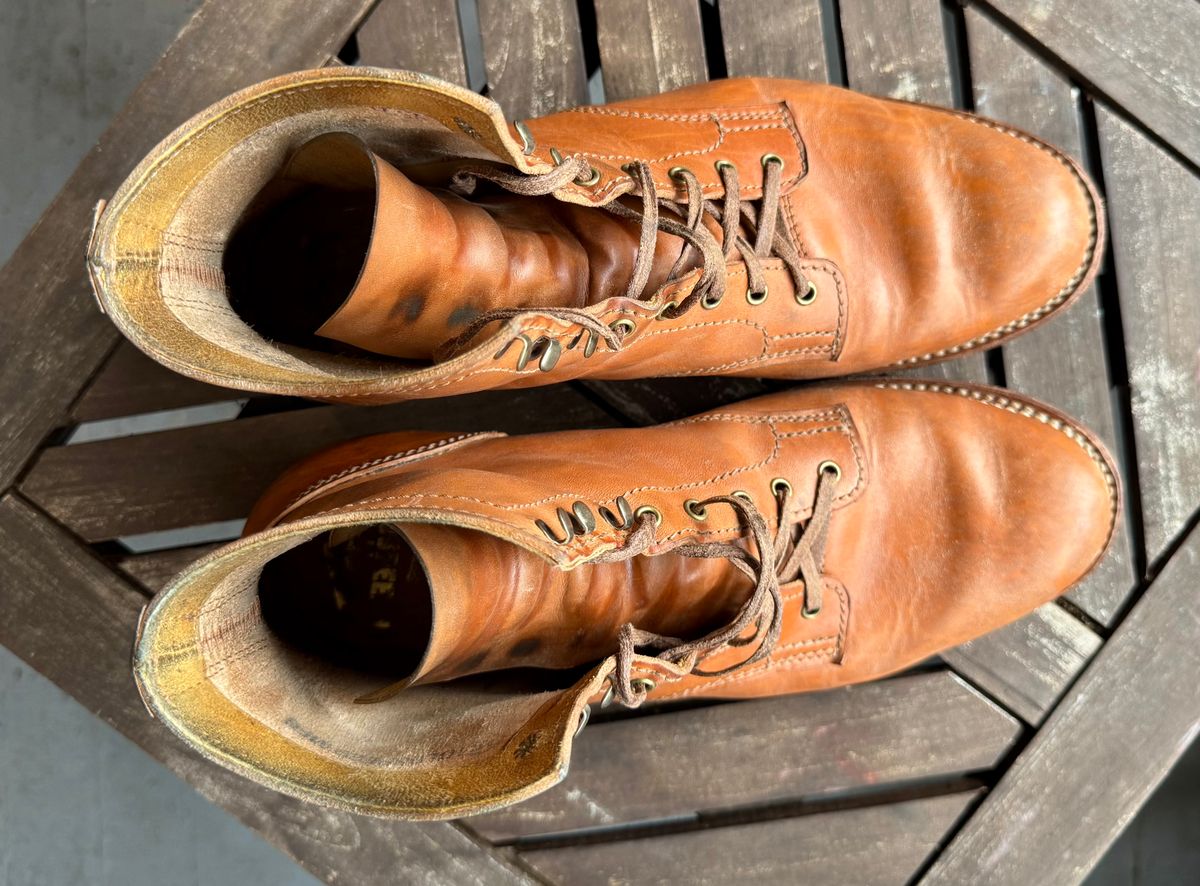 Photo by bigsmallies on March 4, 2026 of the Oldspeed MFG Custom Model in Horween Russet Horsehide Strips.