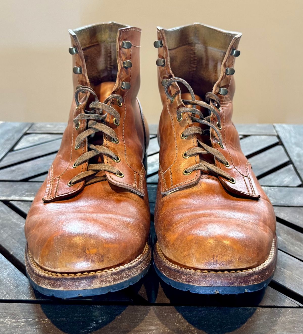 Photo by bigsmallies on April 5, 2026 of the Oldspeed MFG Custom Model in Horween Russet Horsehide Strips.