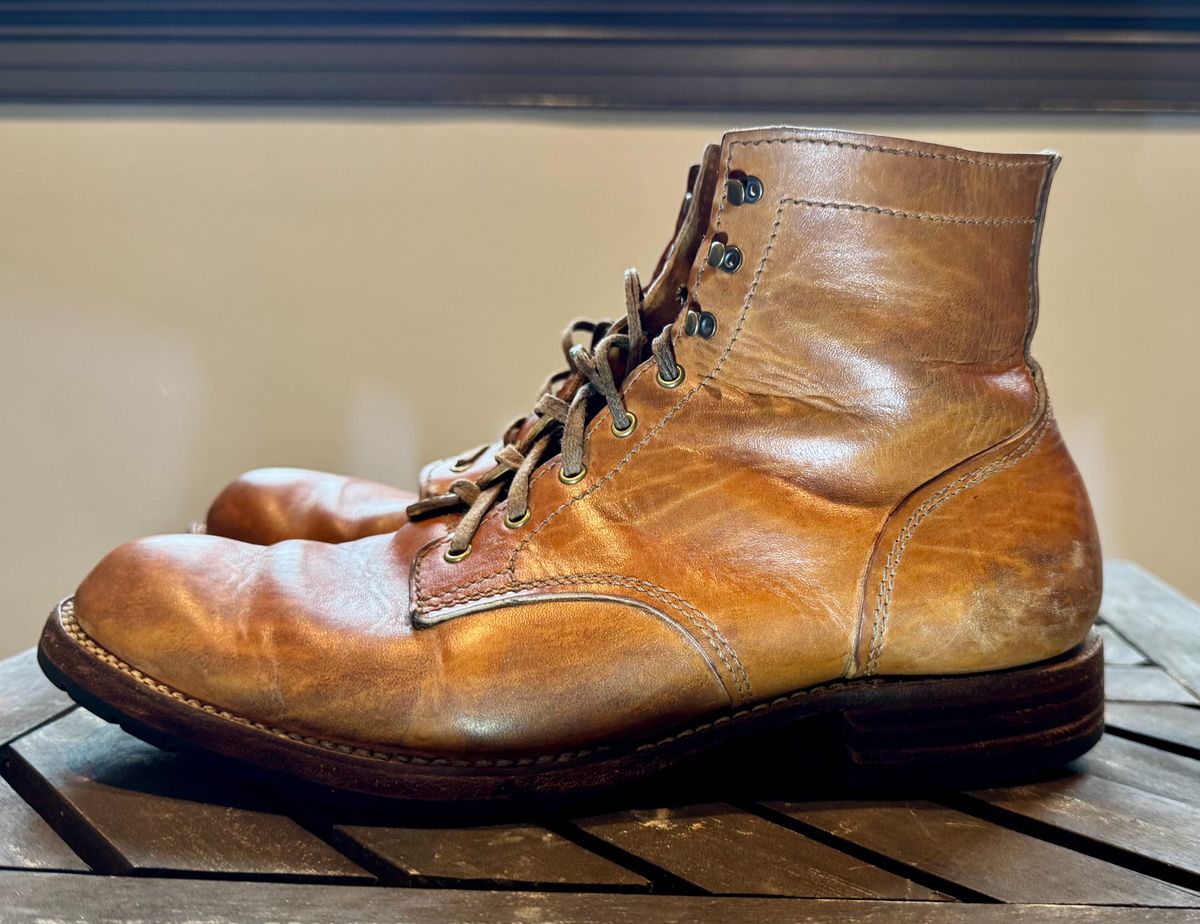 Photo by bigsmallies on April 5, 2026 of the Oldspeed MFG Custom Model in Horween Russet Horsehide Strips.