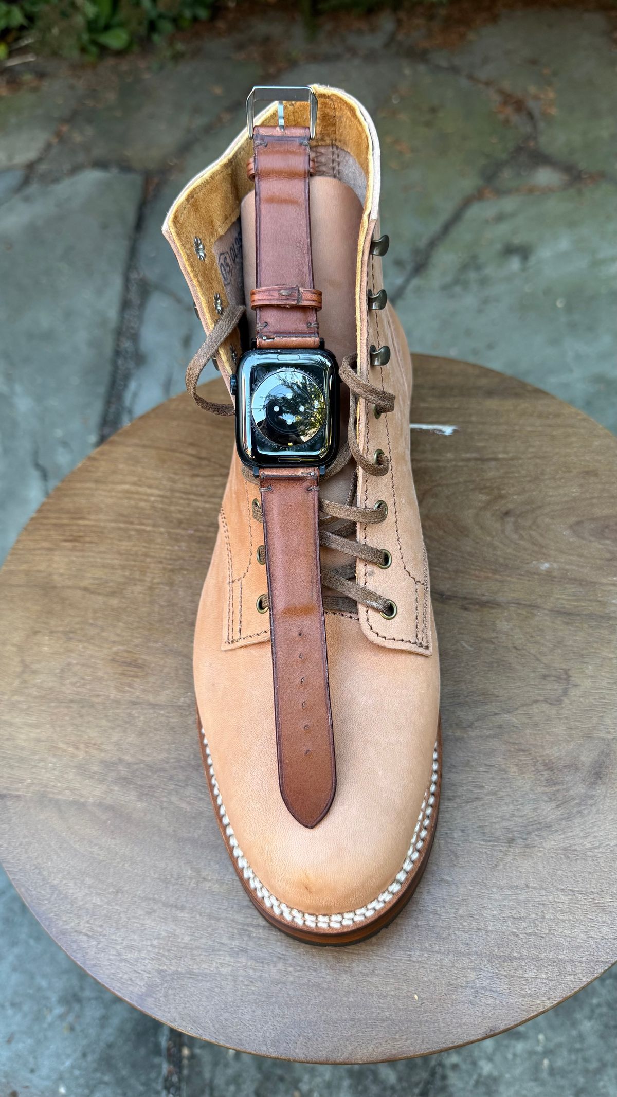 Photo by bigsmallies on October 1, 2025 of the Ifticar Watch Strap in Horween Russet Horsehide Strips.