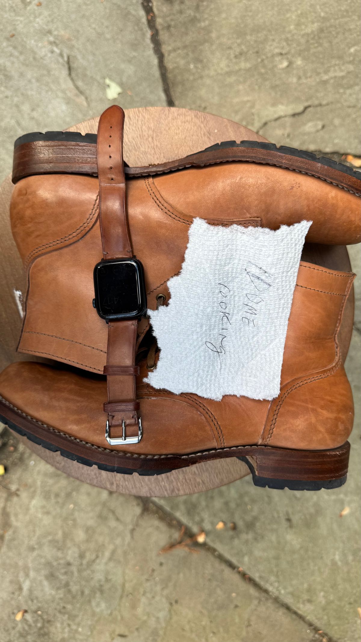 Photo by bigsmallies on November 1, 2025 of the Ifticar Watch Strap in Horween Russet Horsehide Strips.