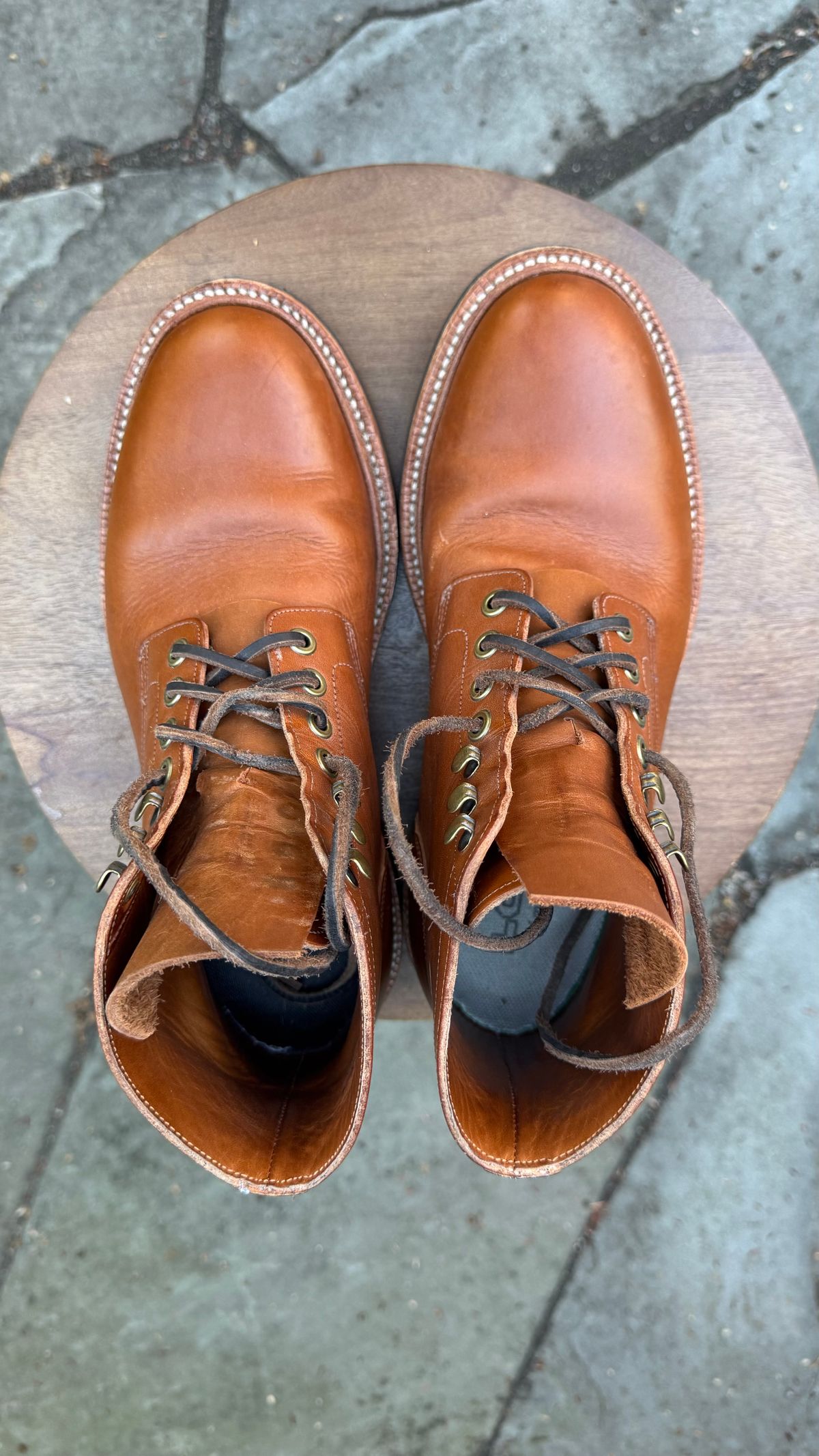 Photo by bigsmallies on October 1, 2025 of the Grant Stone Diesel Boot in Badalassi Carlo Saddle Tan Minerva.