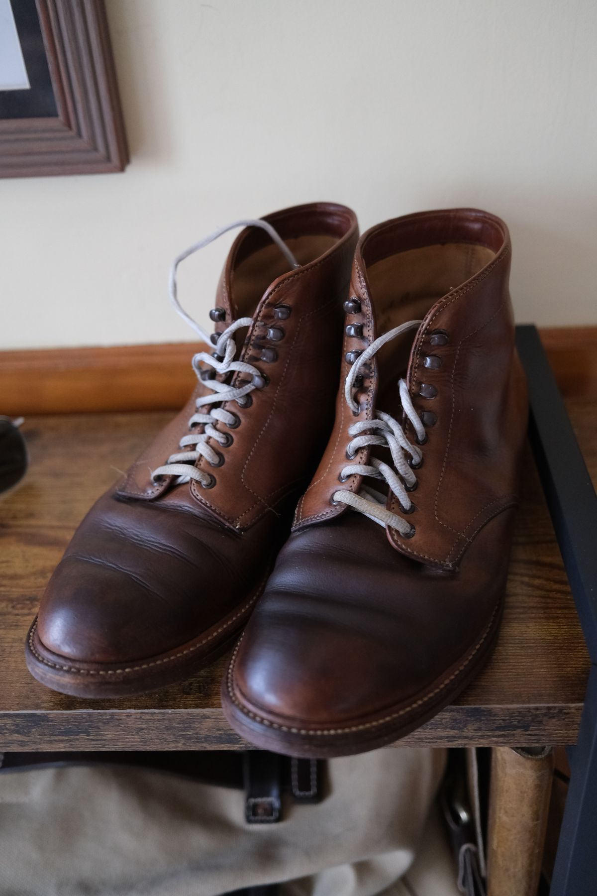 Photo by Fardad on March 5, 2025 of the Alden Plain Toe Boot in Horween Natural Chromexcel.