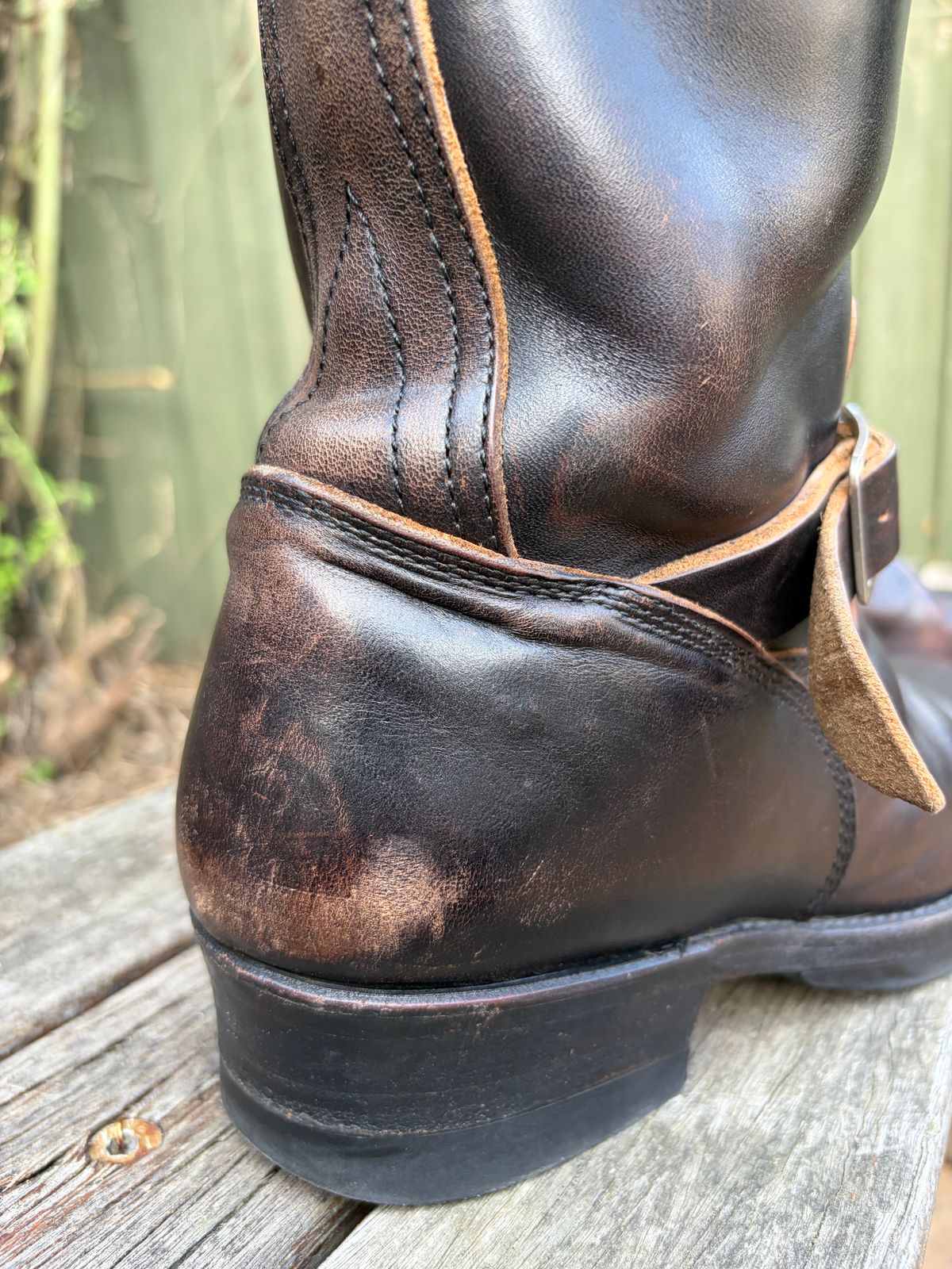 Photo by feathers1ut on April 26, 2026 of the Addict Boots AB-01 Engineer Boots in Black Dye-Finished Horsehide & Maryam Black Horsebutt.