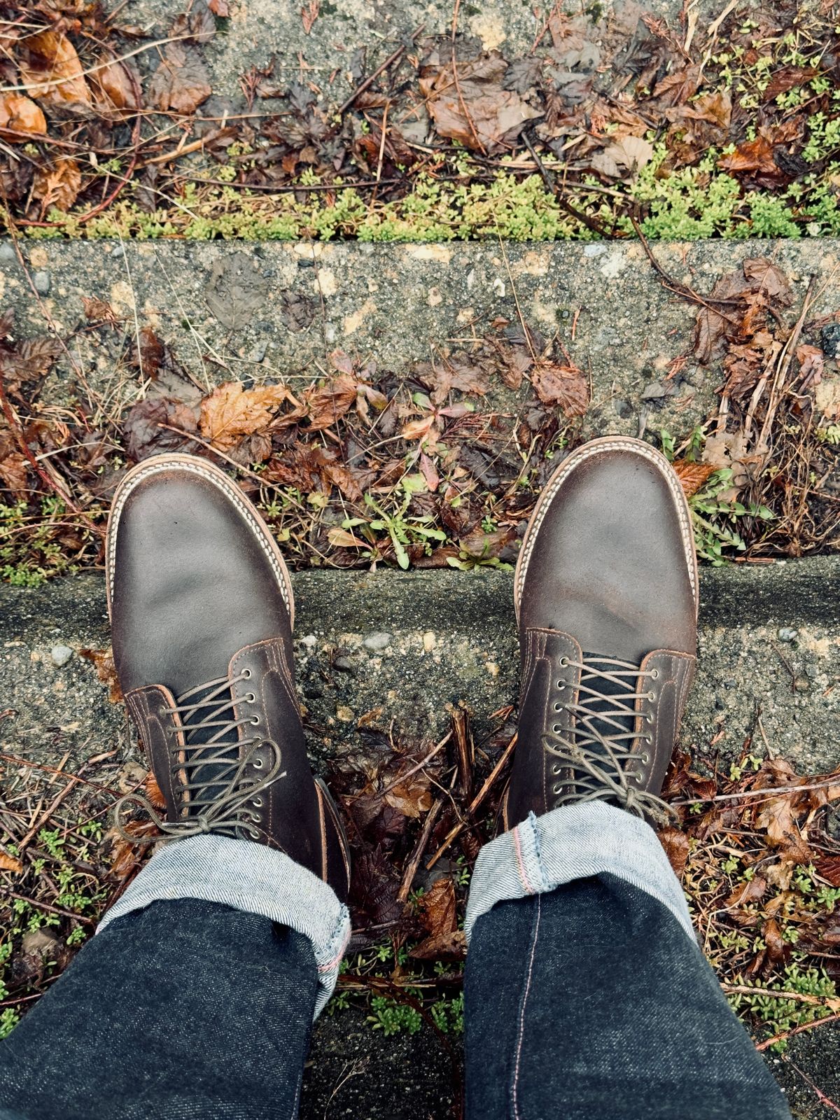 Photo by Thehambergerlar on February 20, 2024 of the Viberg Service Boot in Shinki Dark Brown Oiled Horsebutt.