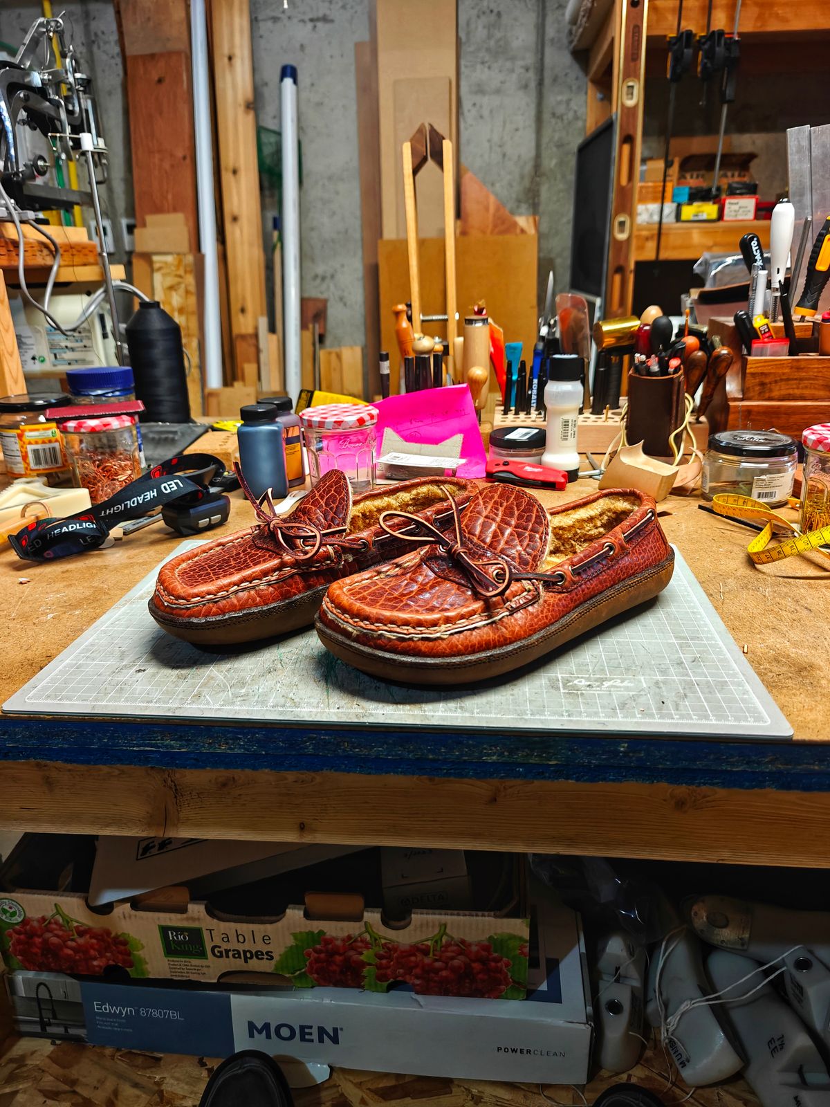 Photo by x24sousa on April 26, 2026 of the X24 Leathers Camp Moc Slipper in Law Tanning Peanut Big Horn Shrunken Bison.