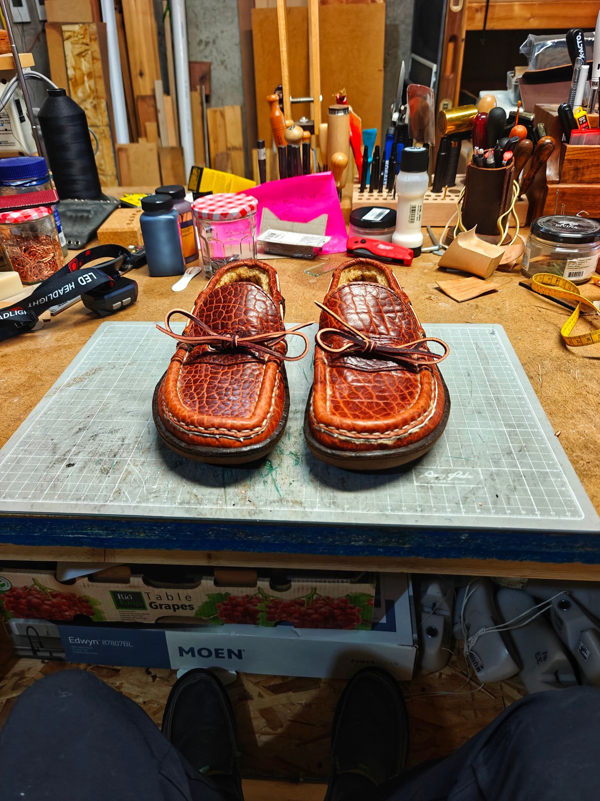 Photo by x24sousa on April 26, 2026 of the X24 Leathers Camp Moc Slipper in Law Tanning Peanut Big Horn Shrunken Bison.