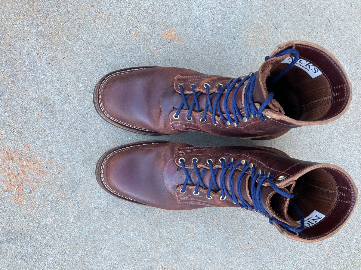 Photo by A_Dillard on October 22, 2024 of the Nicks MTO in Horween Tan Waxed Flesh.