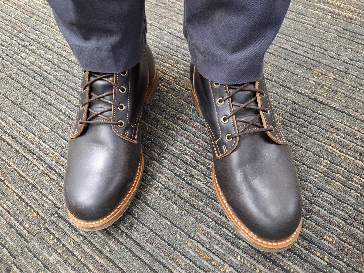 Photo by Arto on December 6, 2024 of the Truman Plain Toe Boot in Seidel Black Double Shot.
