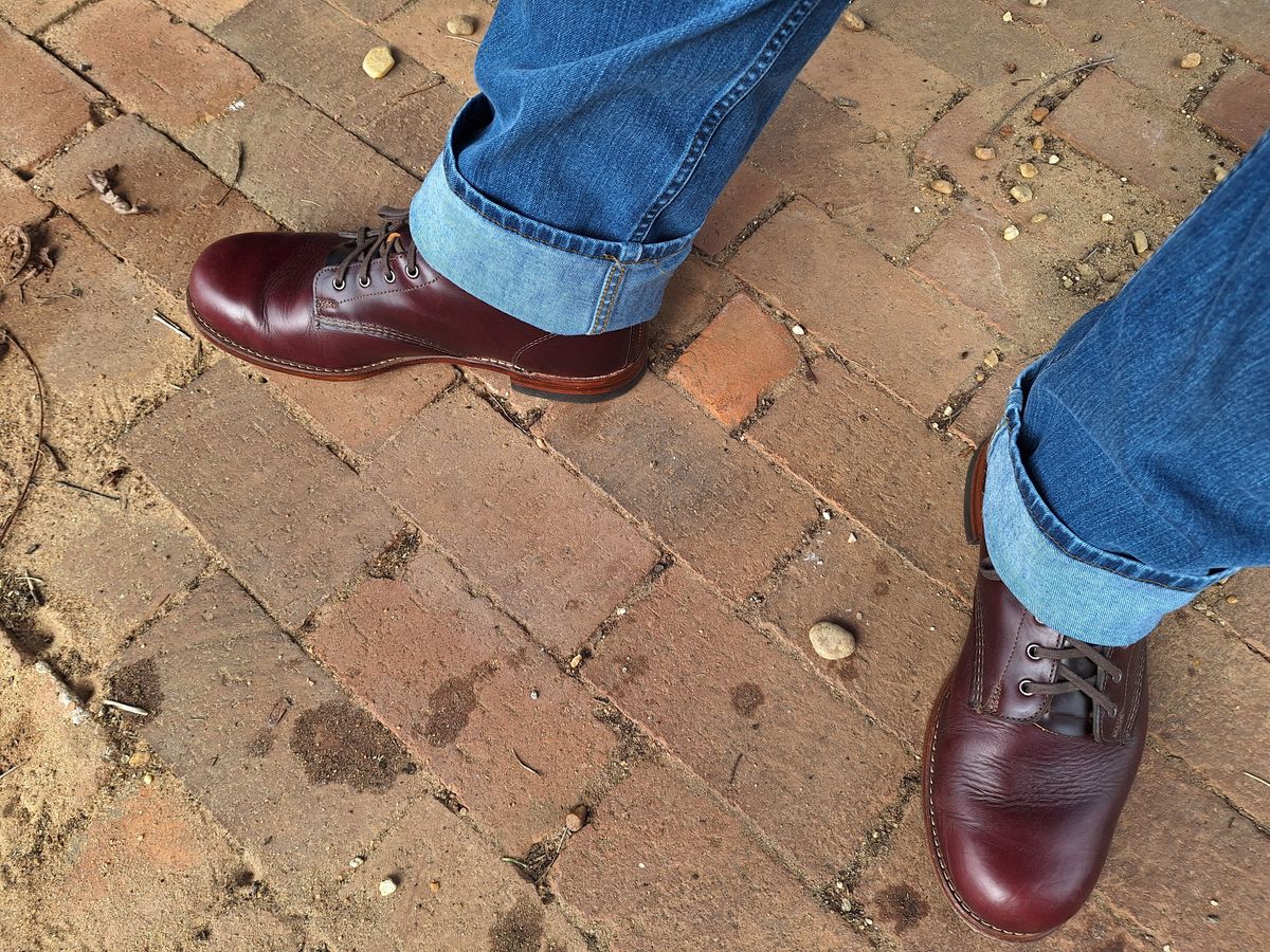Photo by Arto on December 24, 2024 of the Wolverine 1000 Mile Plain-Toe Boot in Horween Burgundy Chromexcel.