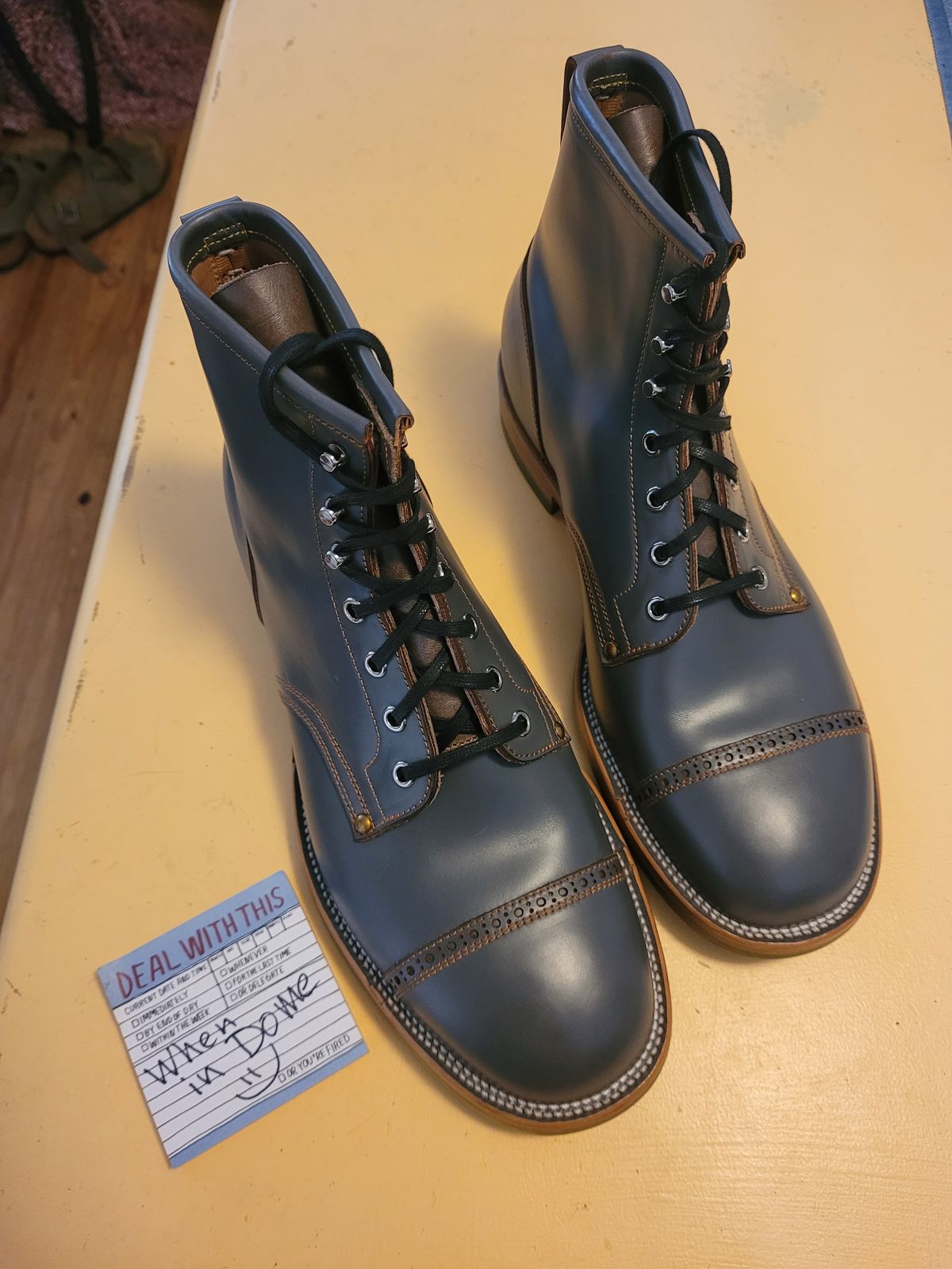 Photo by markieballa on November 1, 2024 of the Iron Boots The Chosen One in Maryam Grigio Shell Cordovan.