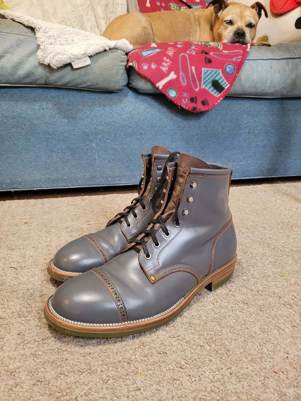 Photo by markieballa on March 4, 2025 of the Iron Boots The Chosen One in Maryam Grigio Shell Cordovan.