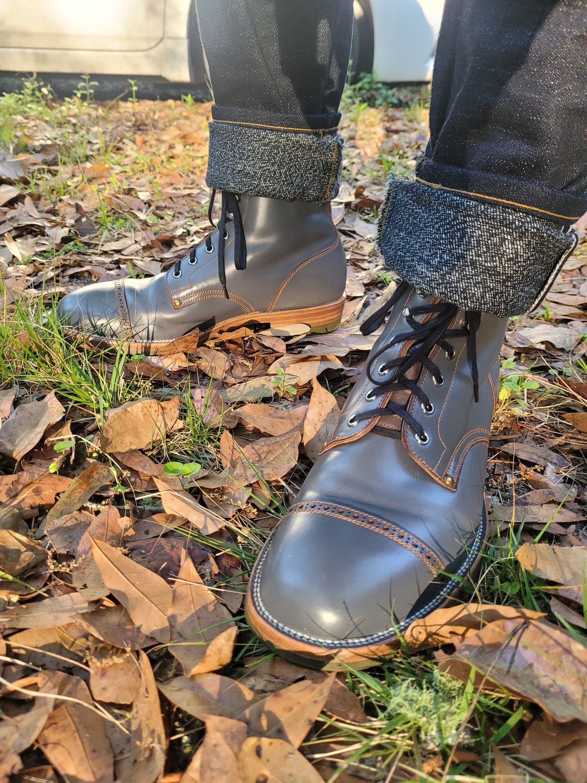 Photo by markieballa on March 26, 2025 of the Iron Boots The Chosen One in Maryam Grigio Shell Cordovan.