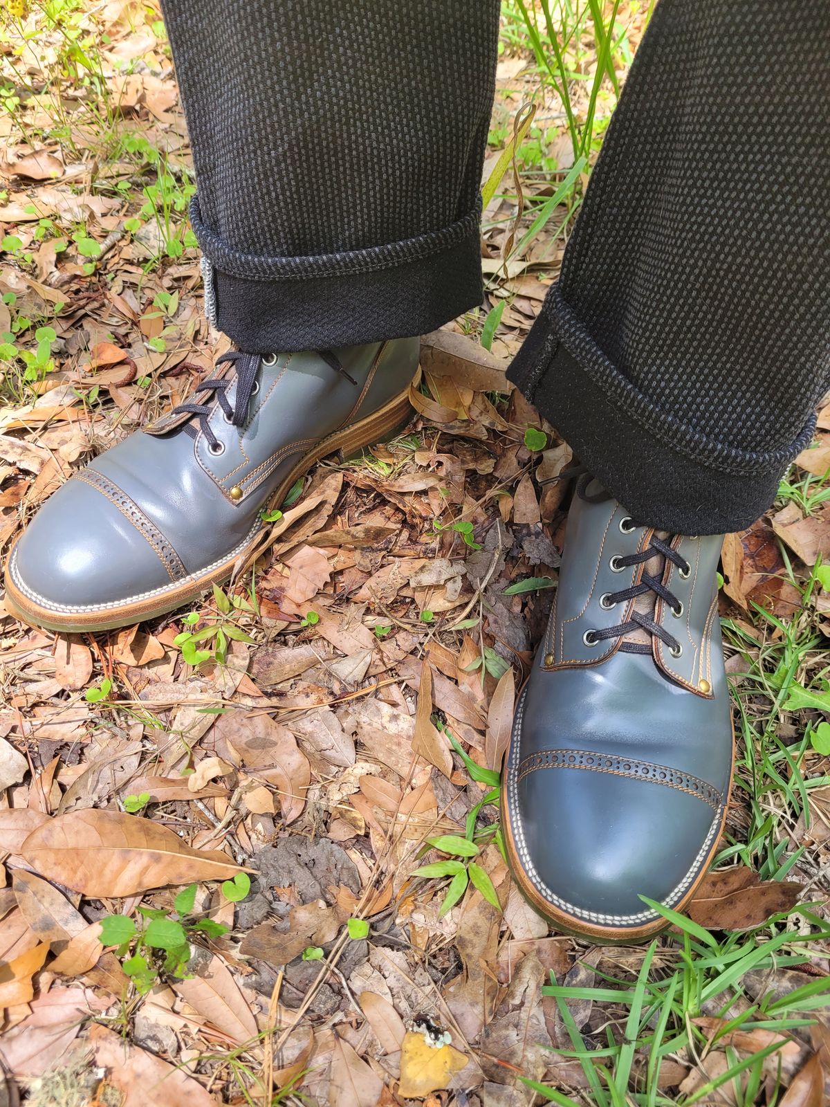 Photo by markieballa on May 30, 2025 of the Iron Boots The Chosen One in Maryam Grigio Shell Cordovan.