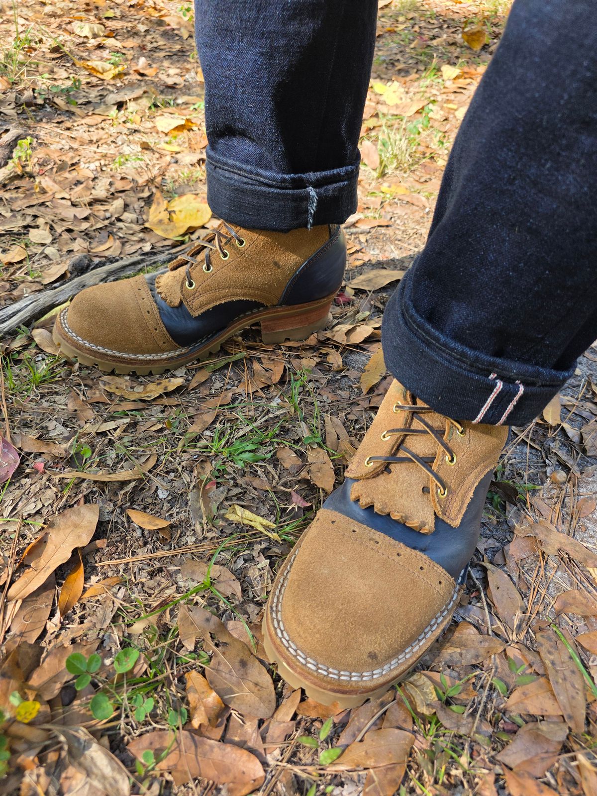 Photo by markieballa on November 10, 2025 of the Frank's Boots Type 2 Highlander in Seidel Tan Teton Roughout & Horween Ink Cavalier.