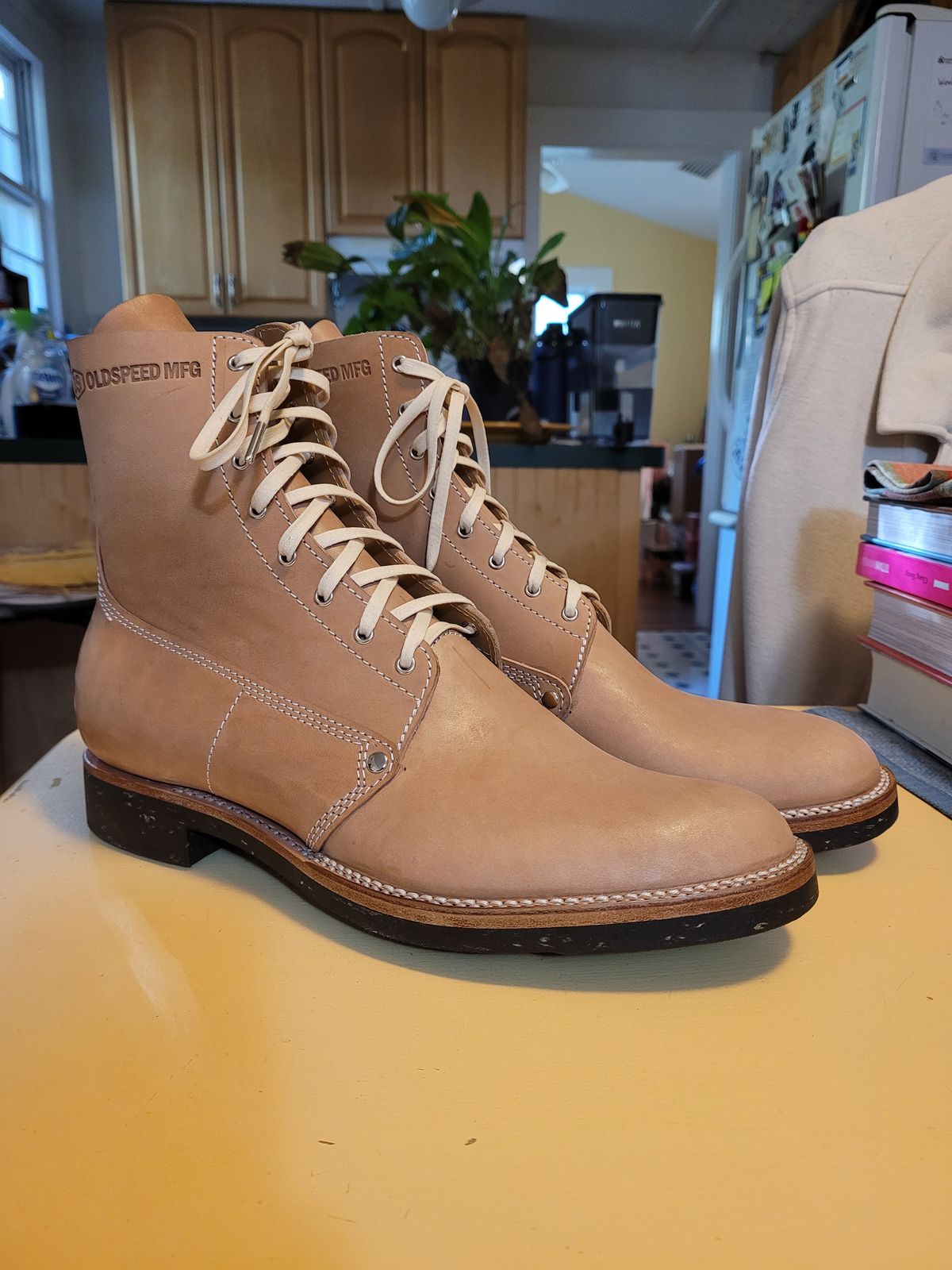 Photo by markieballa on October 31, 2025 of the Oldspeed MFG Henry Johnson Boot in Horween Russet Horsehide Strips.